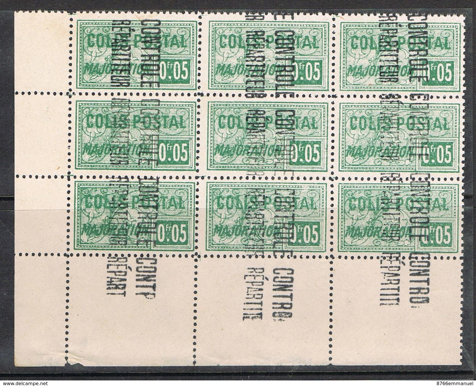 ALGERIE COLIS POSTAL N°10 N**  En Bloc De 9 Timbres, Variété Surcharge Renversée - Colis Postaux