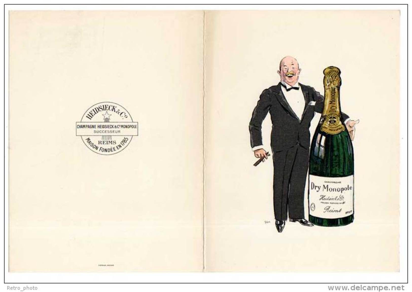 Dépliant Porte Menu Champagne Heidsieck & Co, Dry Monopole, Reims, Signé Sem - Menus