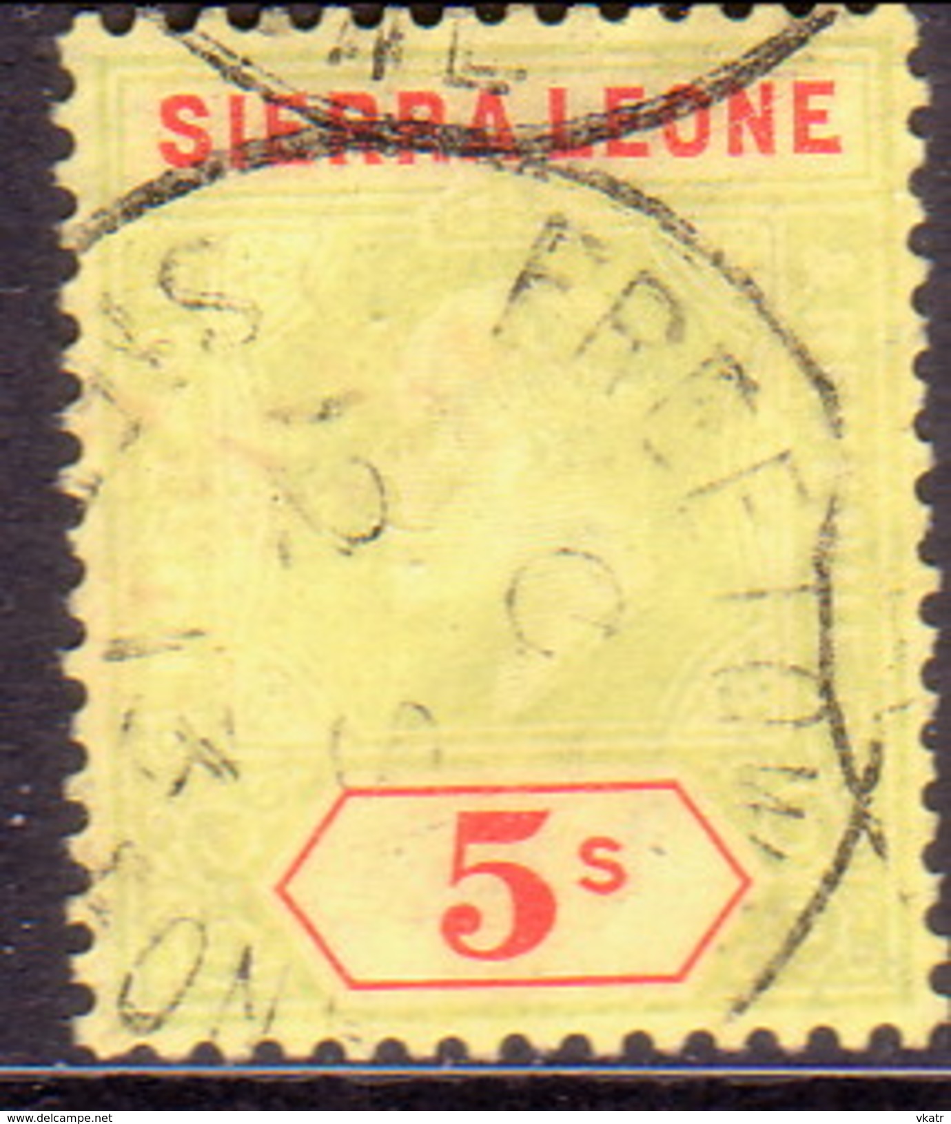SIERRA LEONE 1908 SG #110 5sh Used Green And Red/yellow Wmk Mult.Crown CA CV £70 - Sierra Leone (...-1960)
