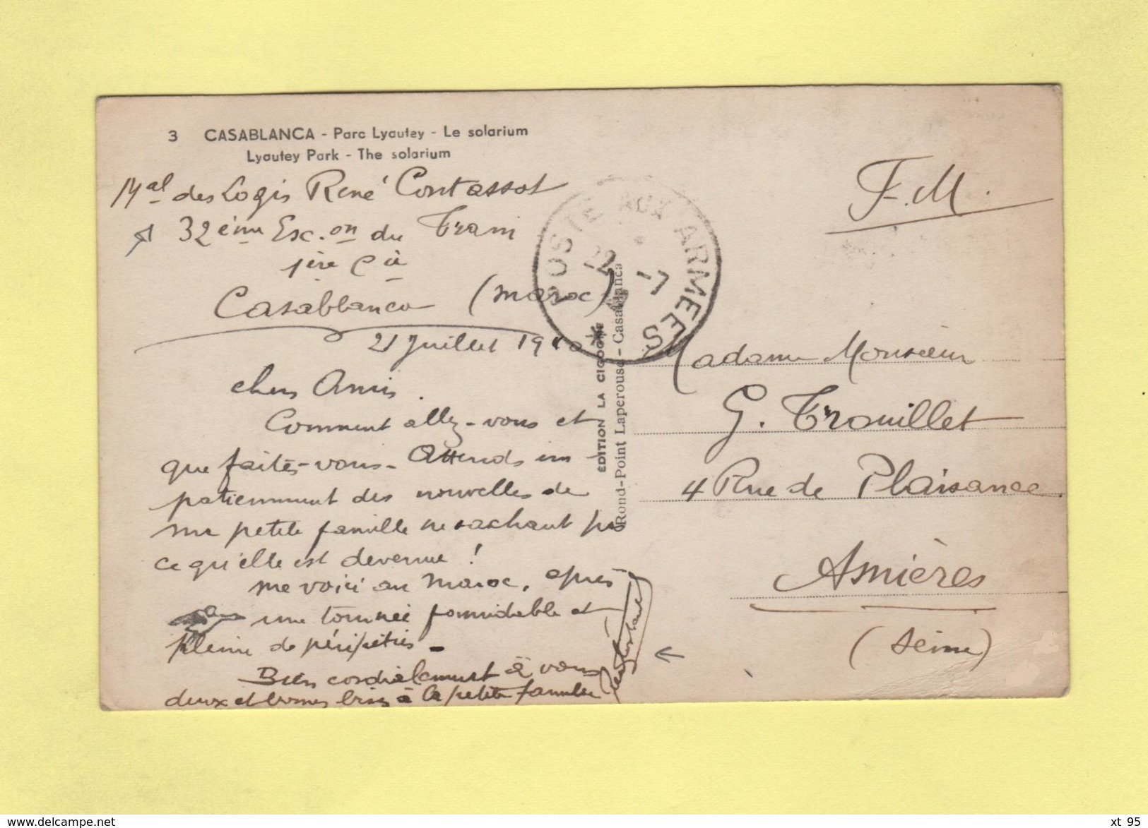 Poste Aux Armées - 22-7-1940 - Casablanca - Marechal Des Logis - WW II