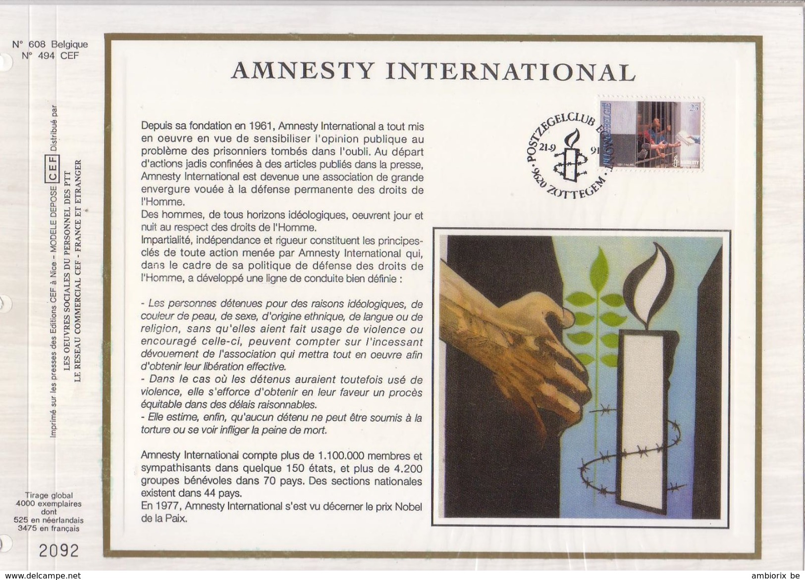 Carte Max CEF Soie 2422  Amnesty International - 1991-2000