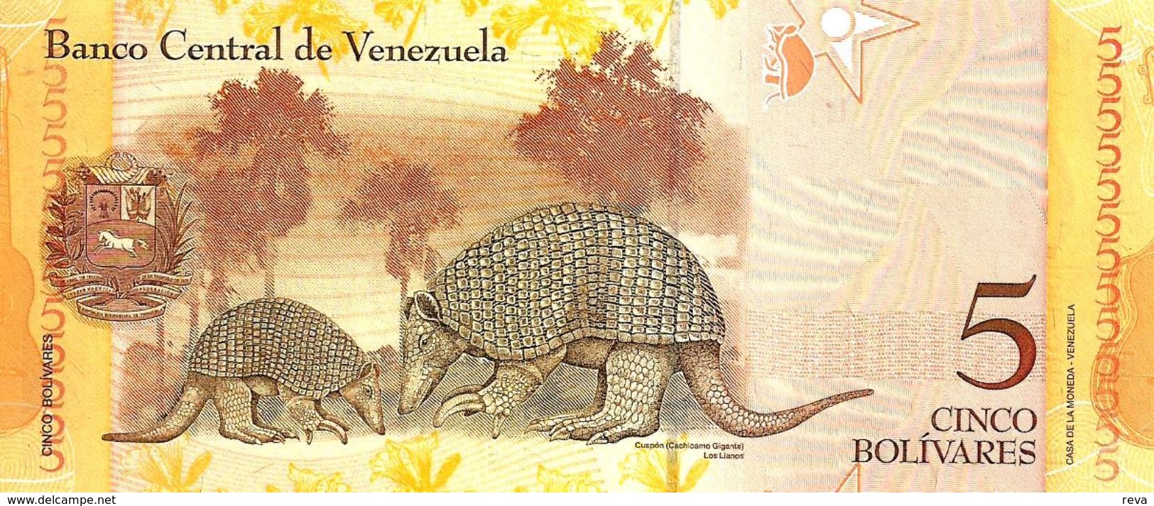 VENEZUELA  5 BOLIVARES BROWN MAN  FRONT & ANIMAL BACK  DATED 19-12-2008 P? UNC READ DESCRIPTION CAREFULLY !!! - Venezuela