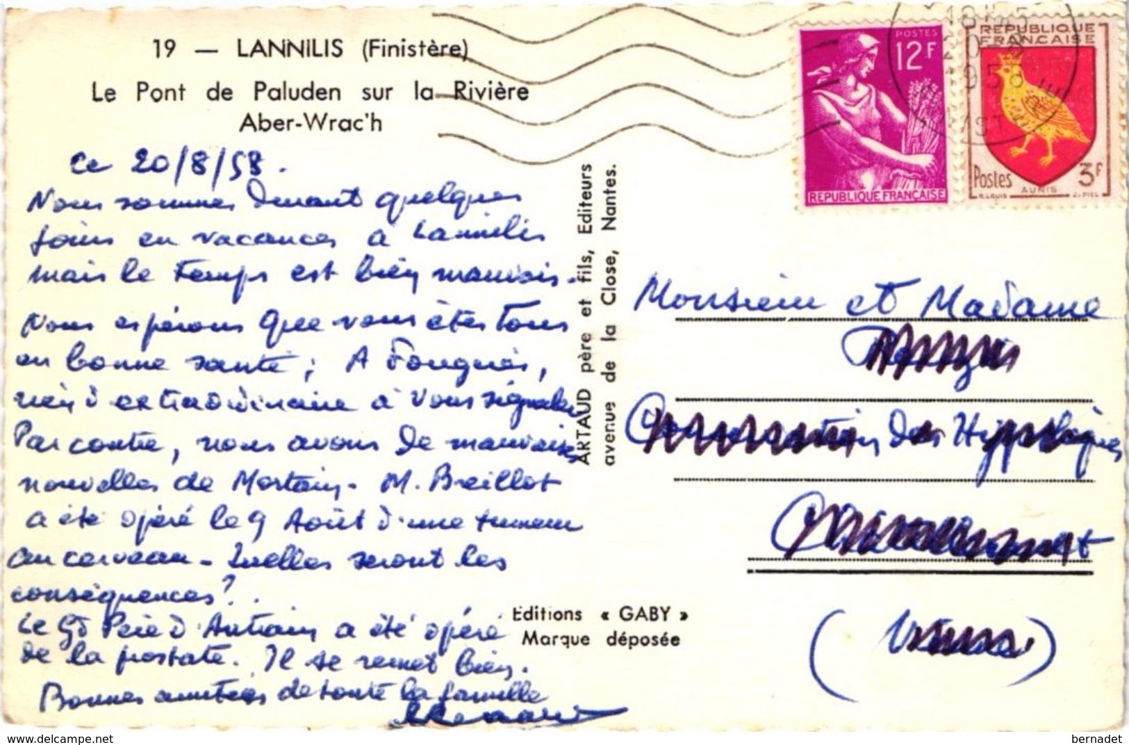 29 .. LANNILIS .. LE PONT DE PALUDEN SUR LA RIVIERE ABER-WRAC'H ... 1958 - Autres & Non Classés