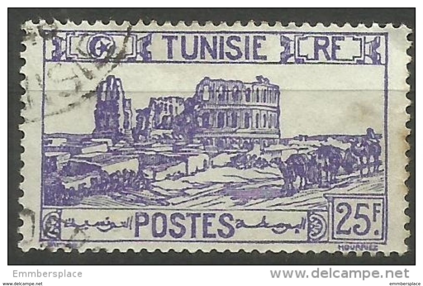 Tunisia  - 1945 Roman Amphitheater 25f Used  Sc 113b - Used Stamps