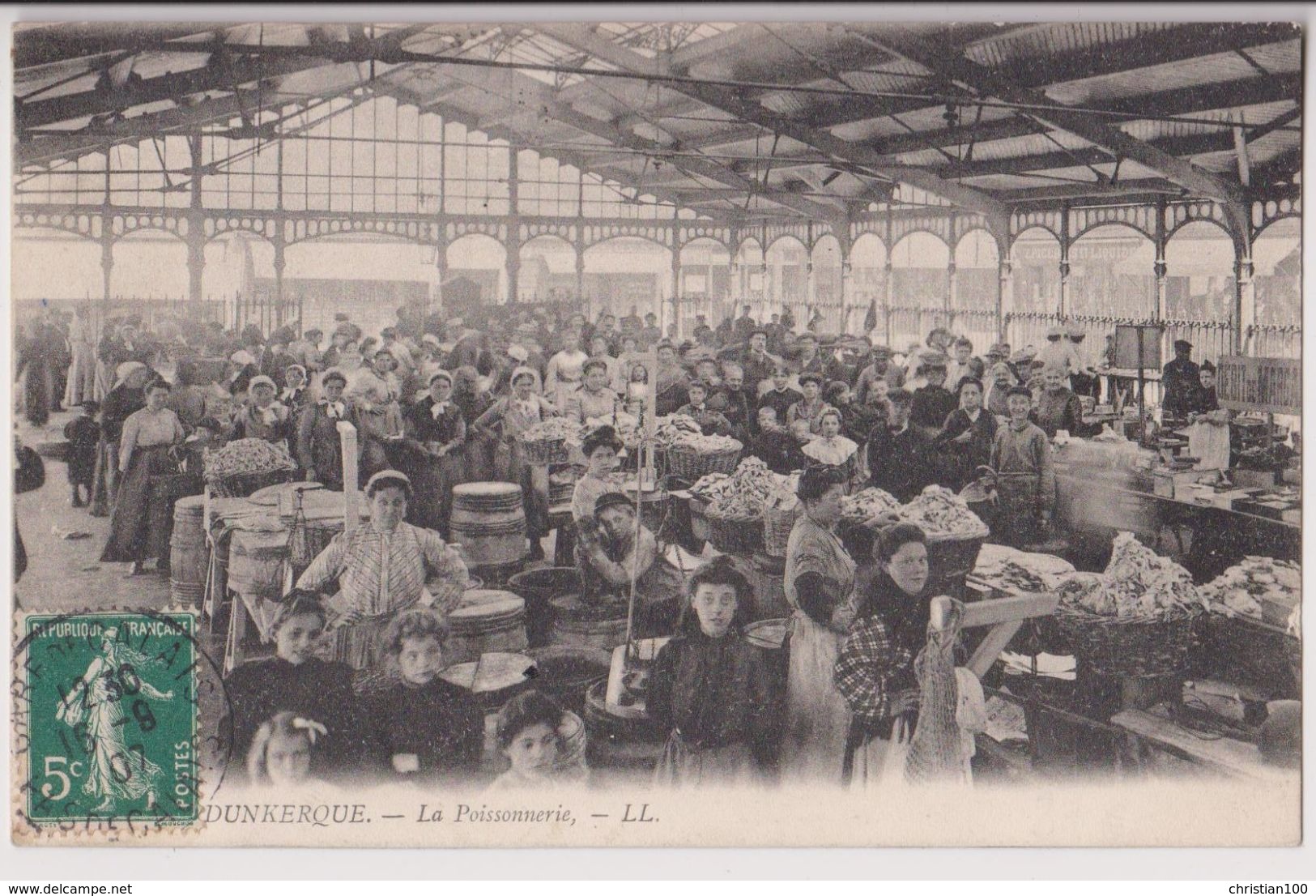 DUNKERQUE : LA POISSONNERIE - LA HALLE AUX POISSONS - ECRITE 1907 - 2 SCANS - - Dunkerque