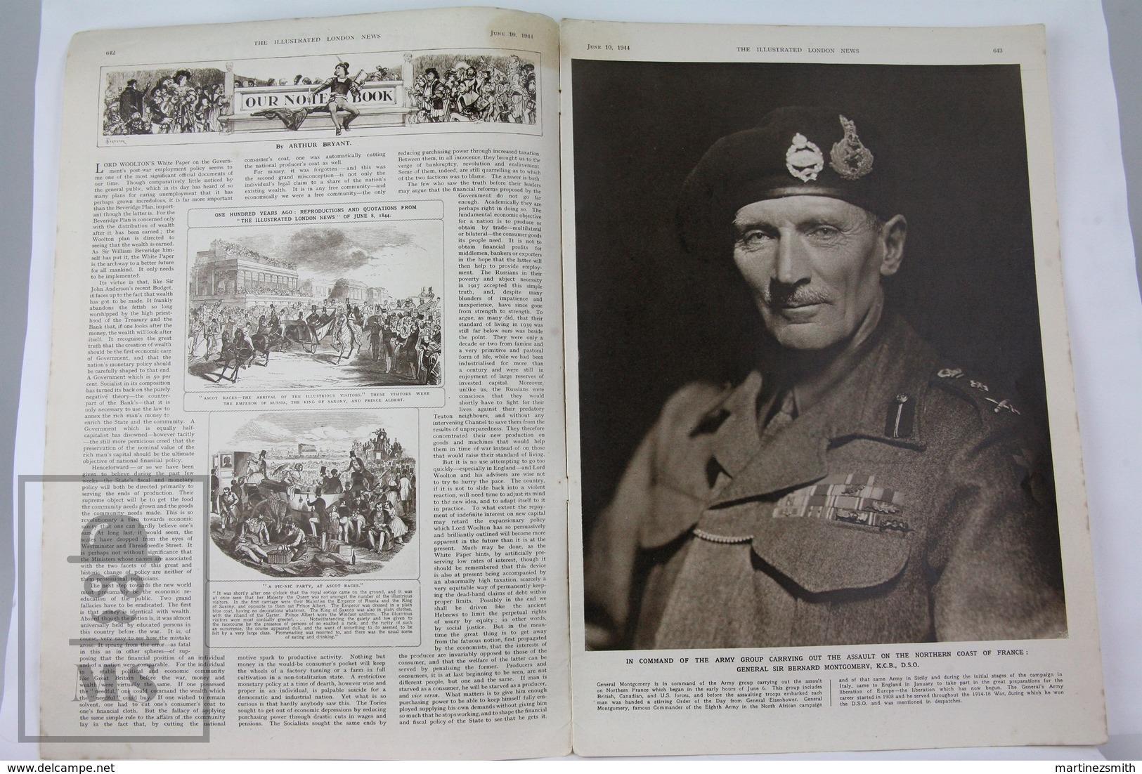 WWII The Illustrated London News, June 10, 1944 - General Dwight Eisenhower, General Sir Bernard Montgomery - Histoire