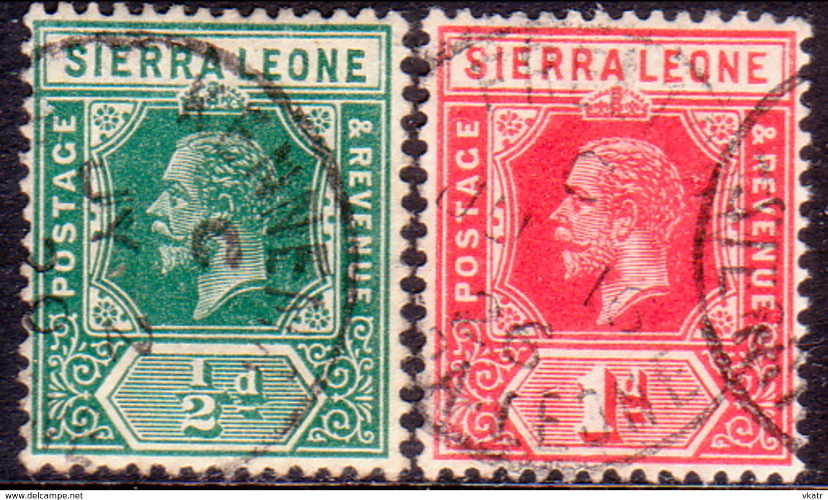 SIERRA LEONE 1912-18 SG #112,113b ½d,1d Two Used Stamps With Wmk Mult.Crown CA - Sierra Leone (...-1960)
