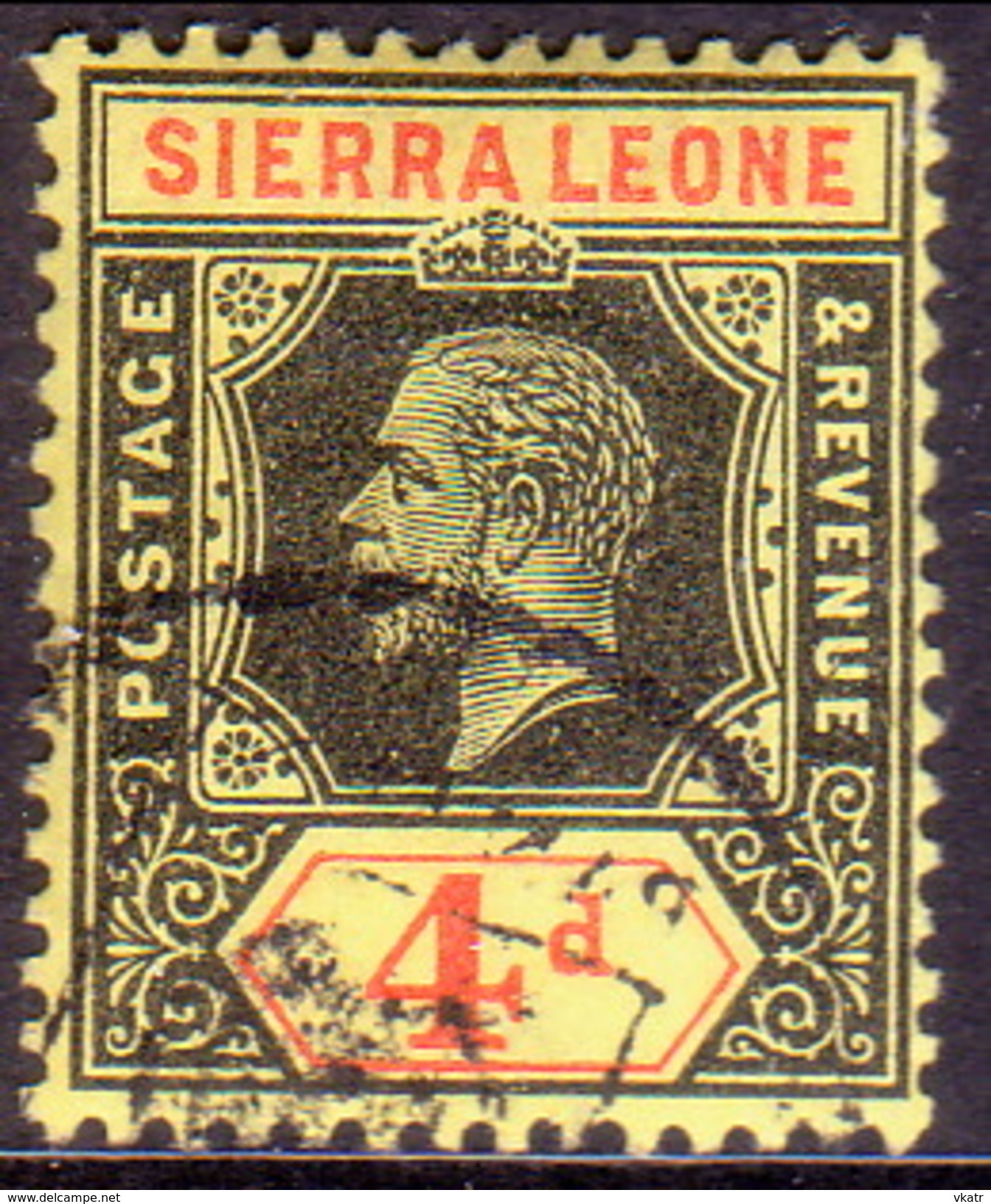 SIERRA LEONE 1915 SG #117a 4d Used Black And Red On Lemon Wmk Mult.Crown CA Die I CV £13 - Sierra Leone (...-1960)