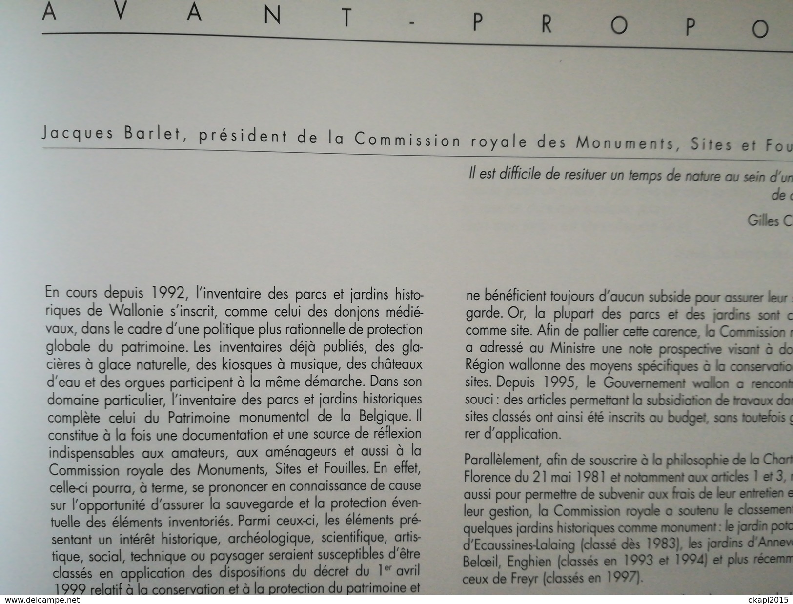 Parcs et jardind historiques de Wallonie Namur Sambreville Mettet Fosses - la - Ville Eghezée Gesves Jemeppe -Année 2001