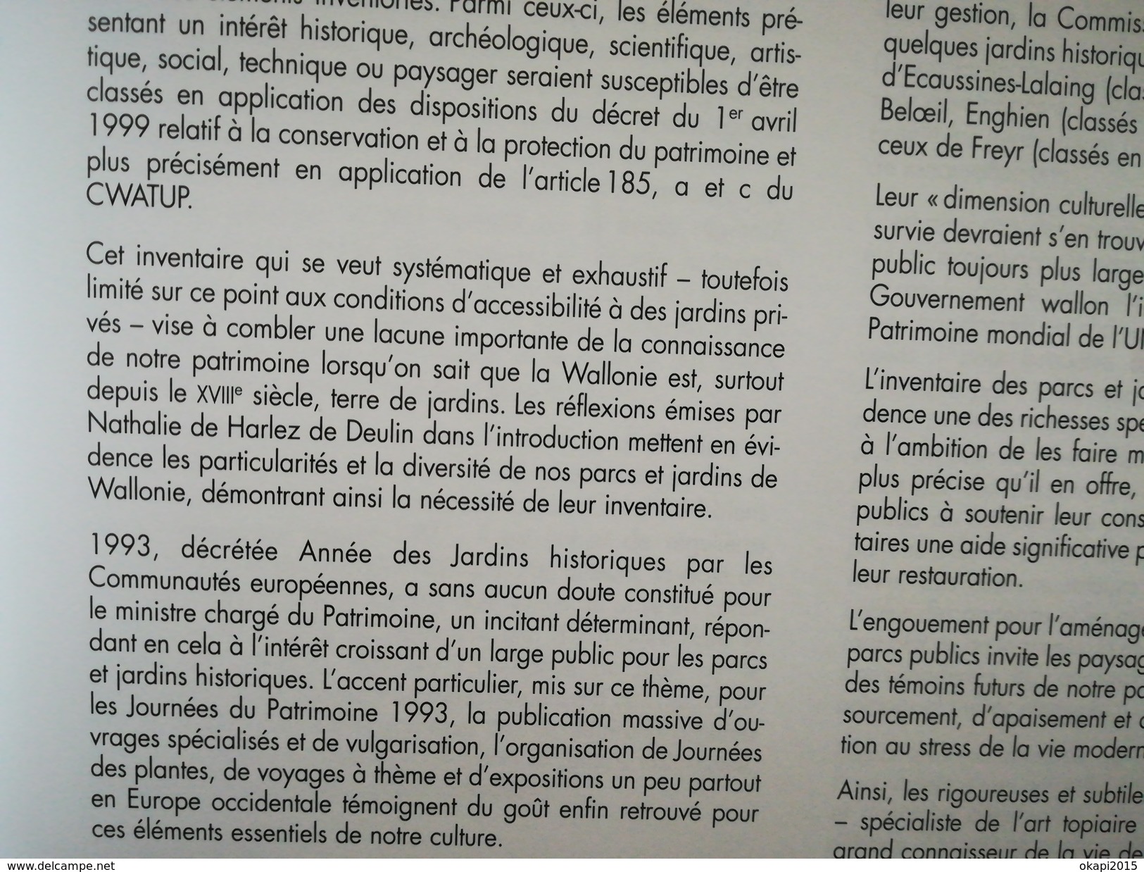 Parcs et jardind historiques de Wallonie Namur Sambreville Mettet Fosses - la - Ville Eghezée Gesves Jemeppe -Année 2001