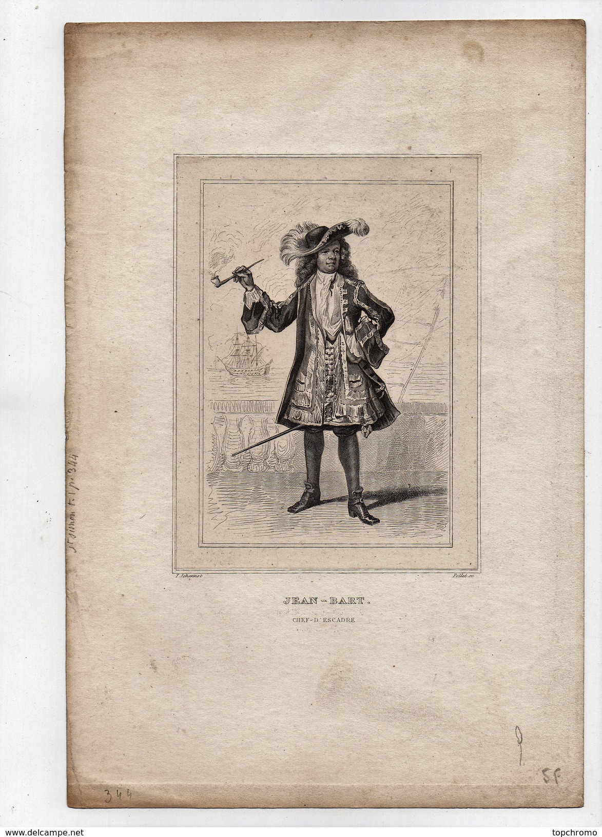 Gravure Eau Forte Jean-Bart Chef D'escadre T. Johannot Pollet Sc - Prints & Engravings