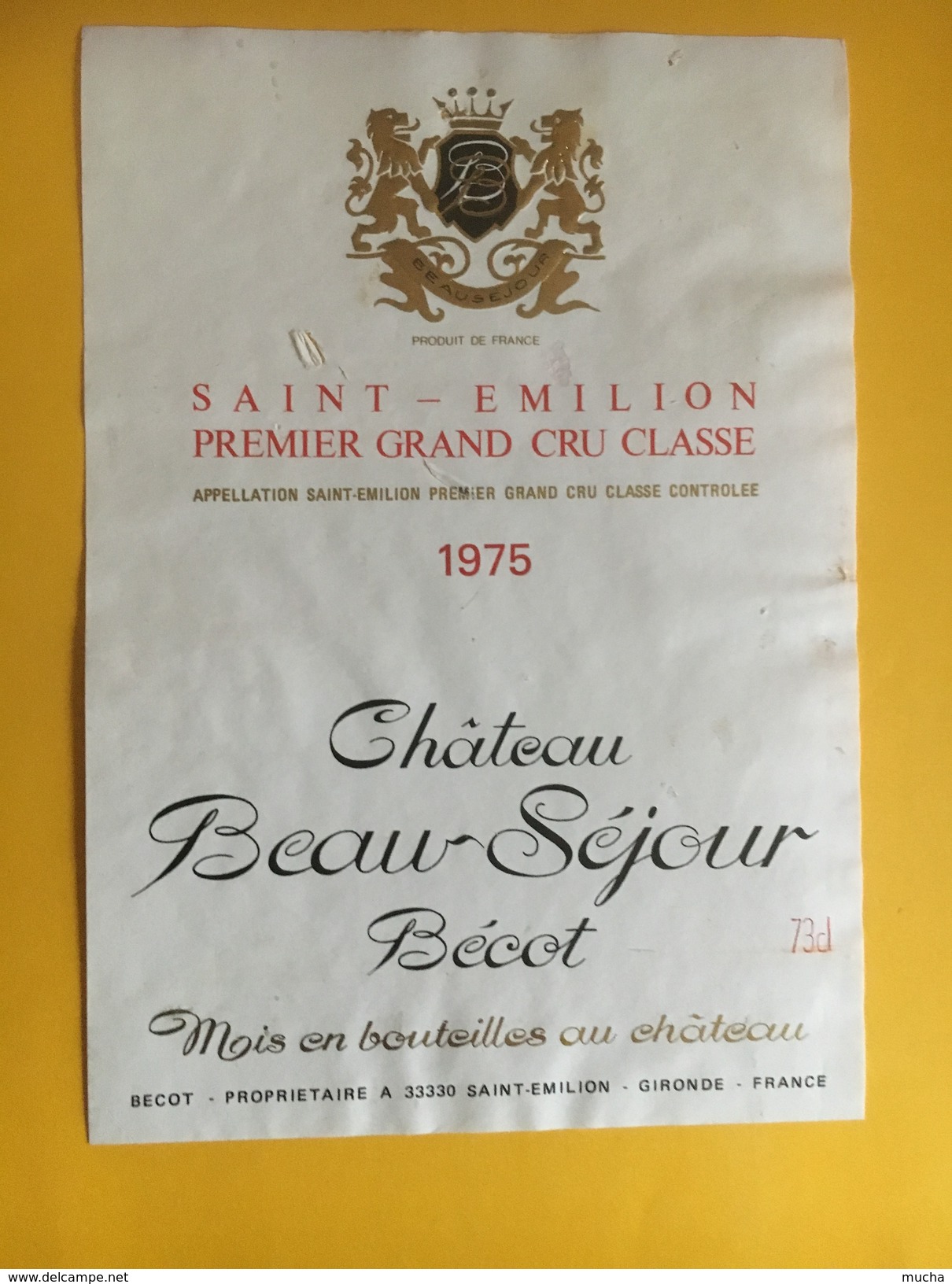 6062 -  Château  Beau-Séjour Bécot 1975  Saint Emilion - Bordeaux
