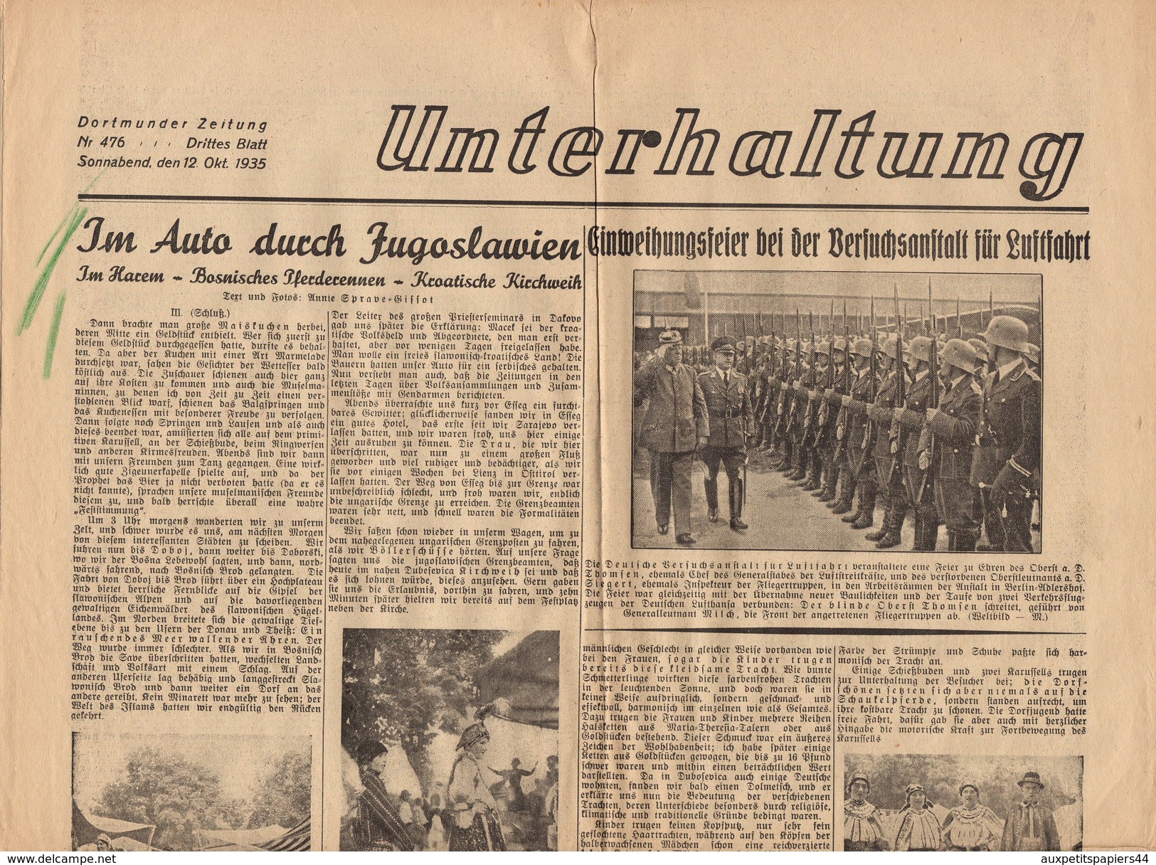 Journal UNTERHALTUNG - Dortmunder Zeitung N°476 - Drittes Blatt Sonnabend. Den 12.10.1935 - 2 Pages - Autres & Non Classés