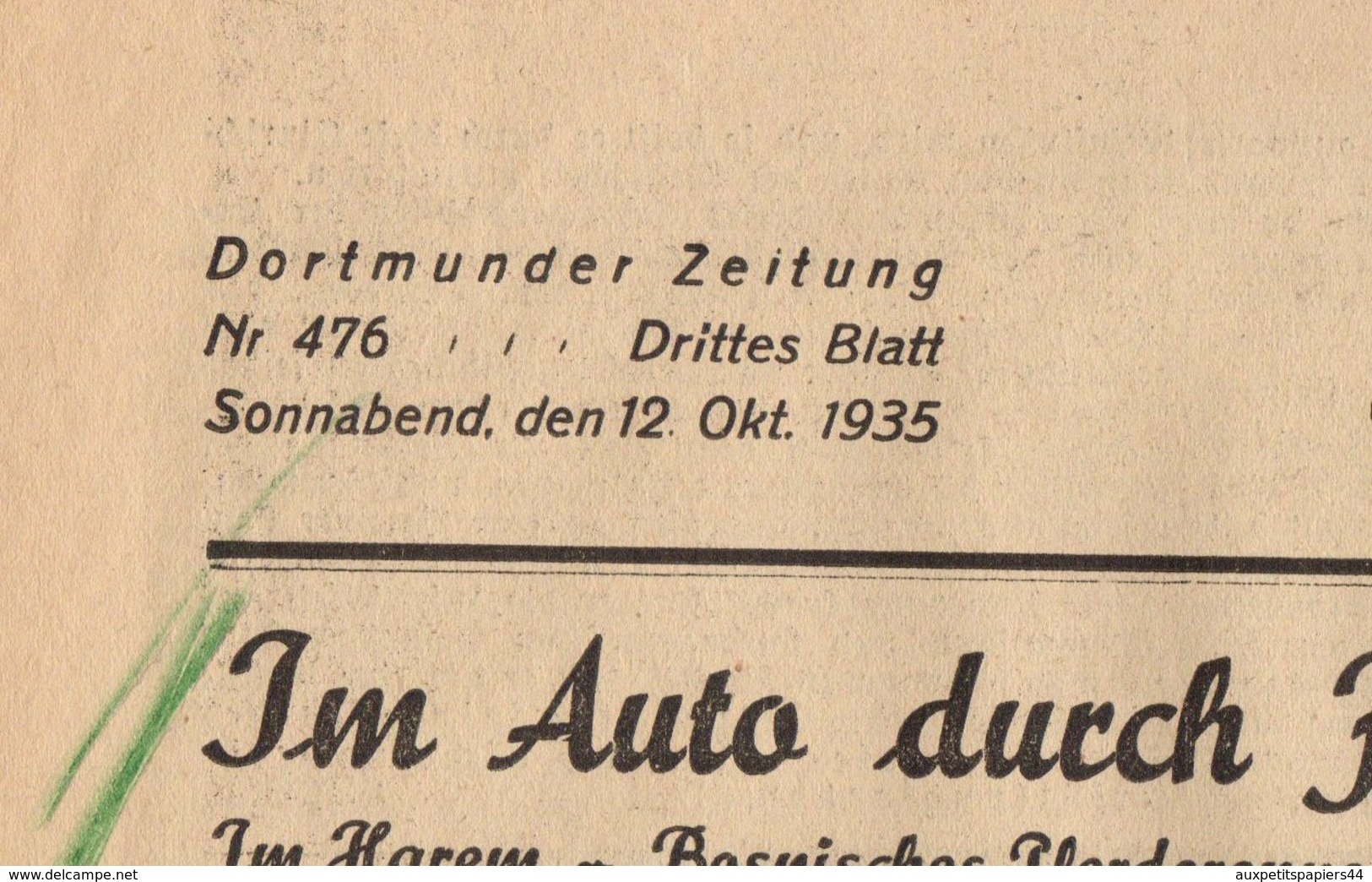 Journal UNTERHALTUNG - Dortmunder Zeitung N°476 - Drittes Blatt Sonnabend. Den 12.10.1935 - 2 Pages - Autres & Non Classés