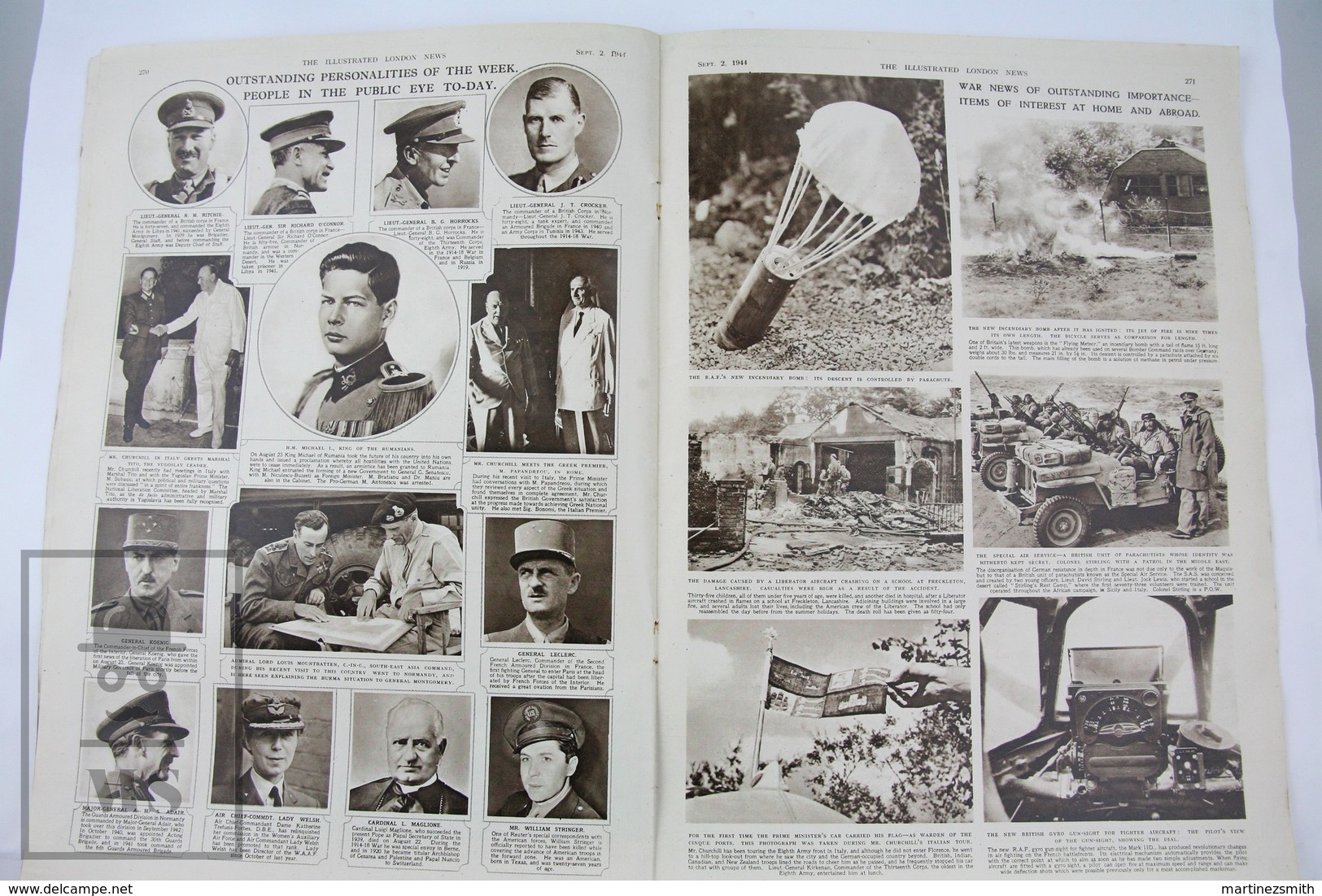 WWII The Illustrated London News, September 2, 1944 - Bernard Montgomery and His Generals, General De Gaulle