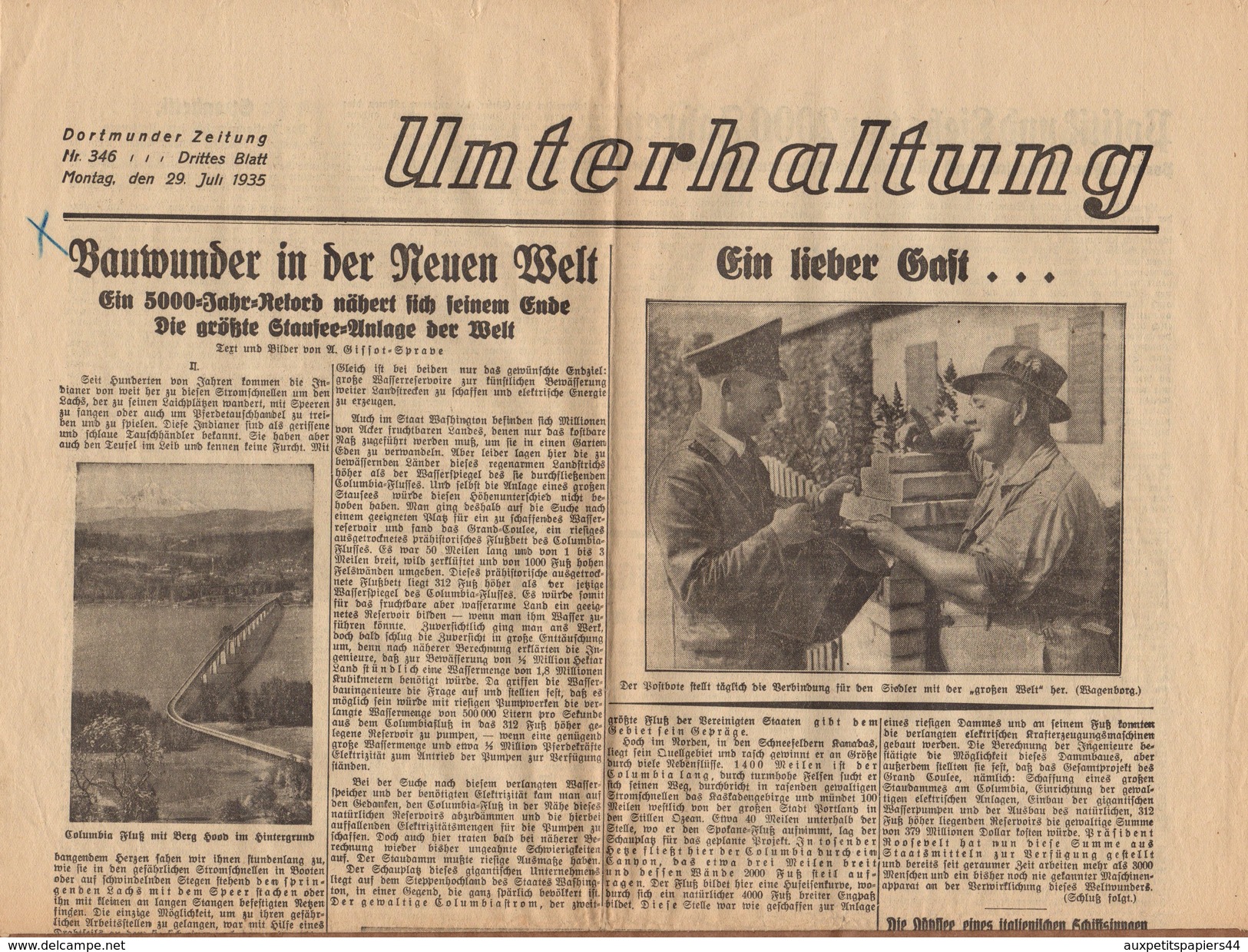 Journal UNTERHALTUNG - Dortmunder Zeitung N°346 Drittes Blatt Montag. Den 29.08.1935, 4 Pages - Sonstige & Ohne Zuordnung