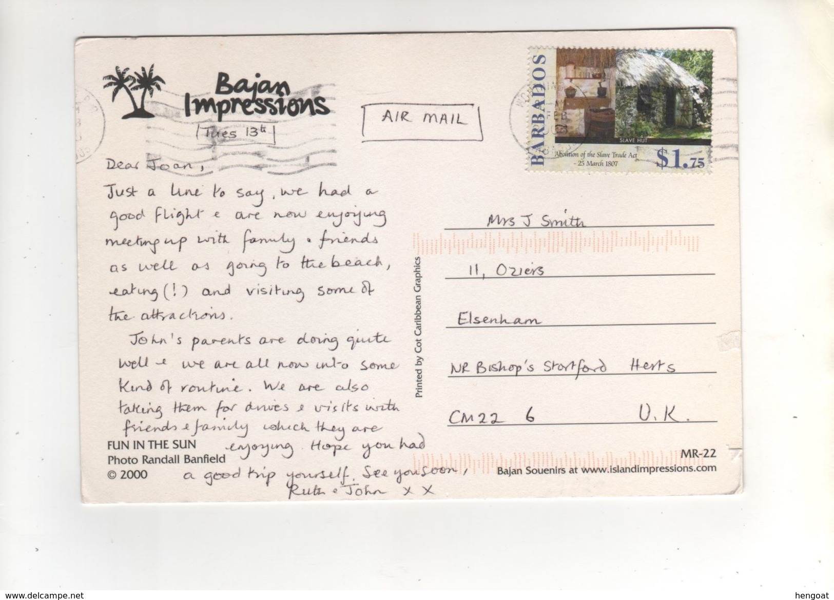 Beaux Timbres " Habitation Traditionnelle " Sur Carte , Postcard De Février 2008 - Barbados (1966-...)