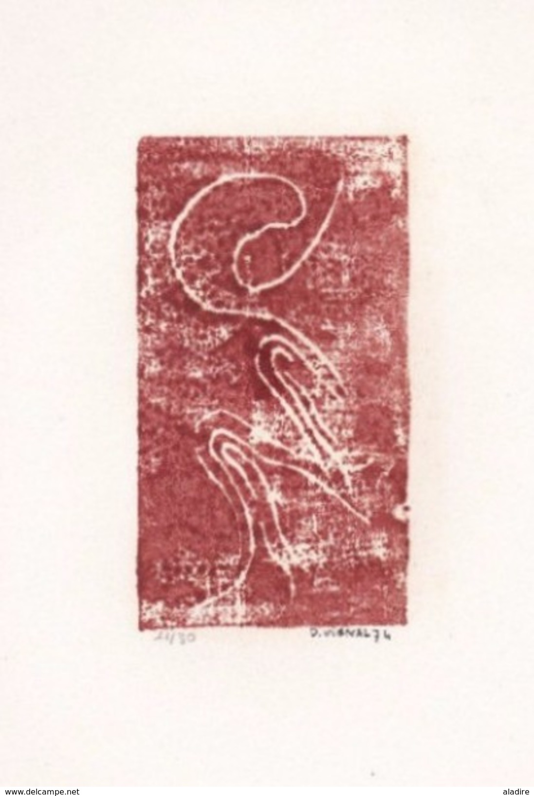 Daniel Vignal - Génuflexion 3 - Bois Gravé - 9 X 14,5 Cm Sur Feuille Canson 24 X 32 Cm, 1974 - Prints & Engravings