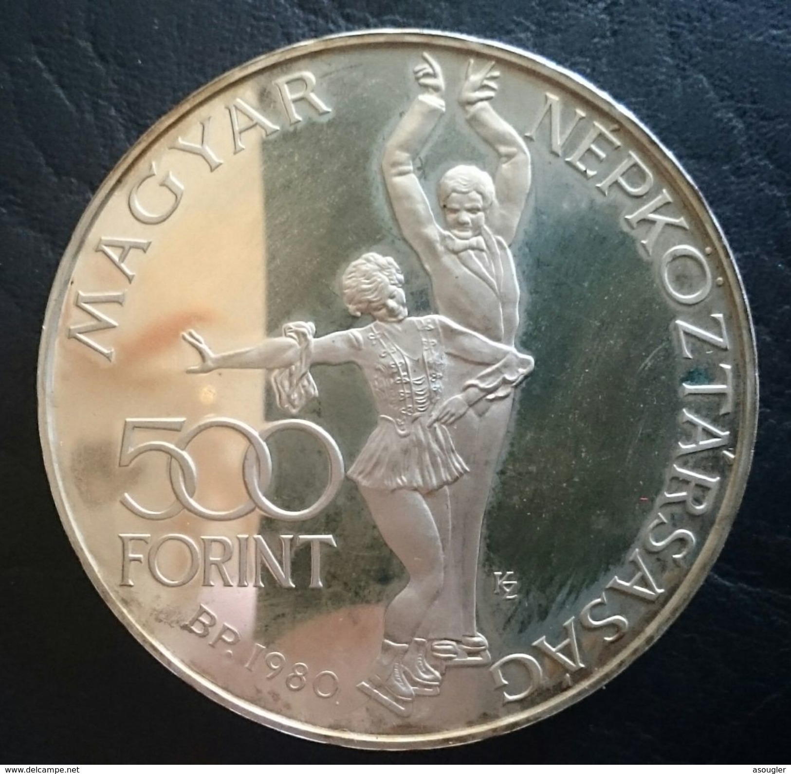 HUNGARY 500 FORINT 1980 SILVER PROOF "XIII Winter Olympics - Lake Placid" Free Shipping Via Registered Air Mail - Hungary