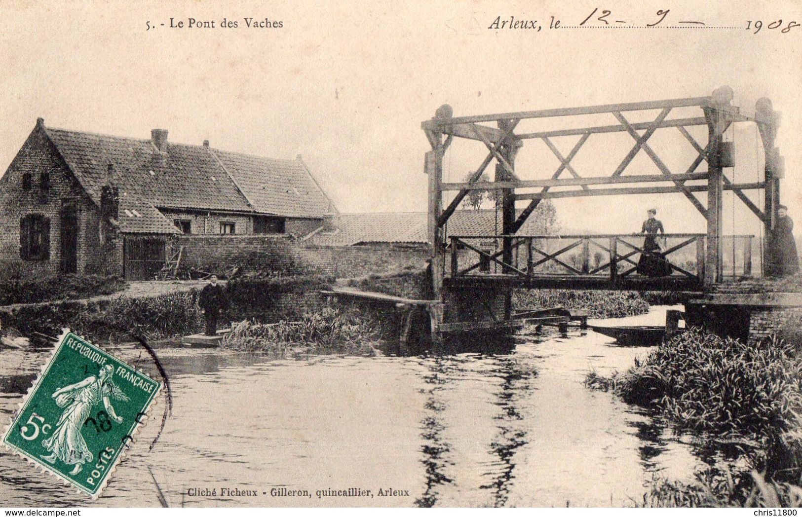 CPA - 59 - ARLEUX  -  Le Pont Des Vaches - Editeur Gilleron, Quicailler à Arleux - Arleux