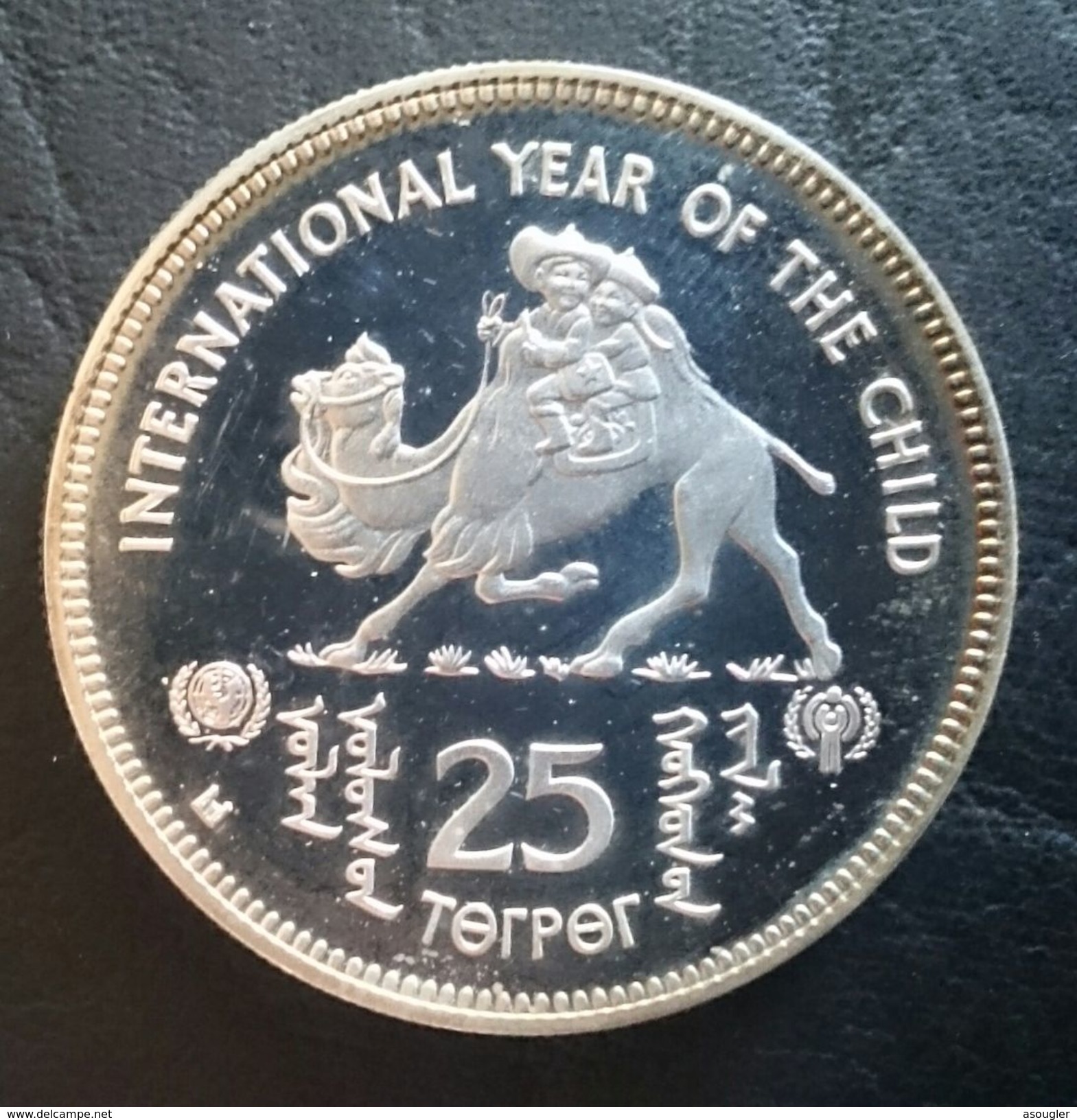 MONGOLIA 25 TUGRIK 1980 SILVER PROOF "International Year Of The Child" Free Shipping Via Registered Air Mail - Mongolia