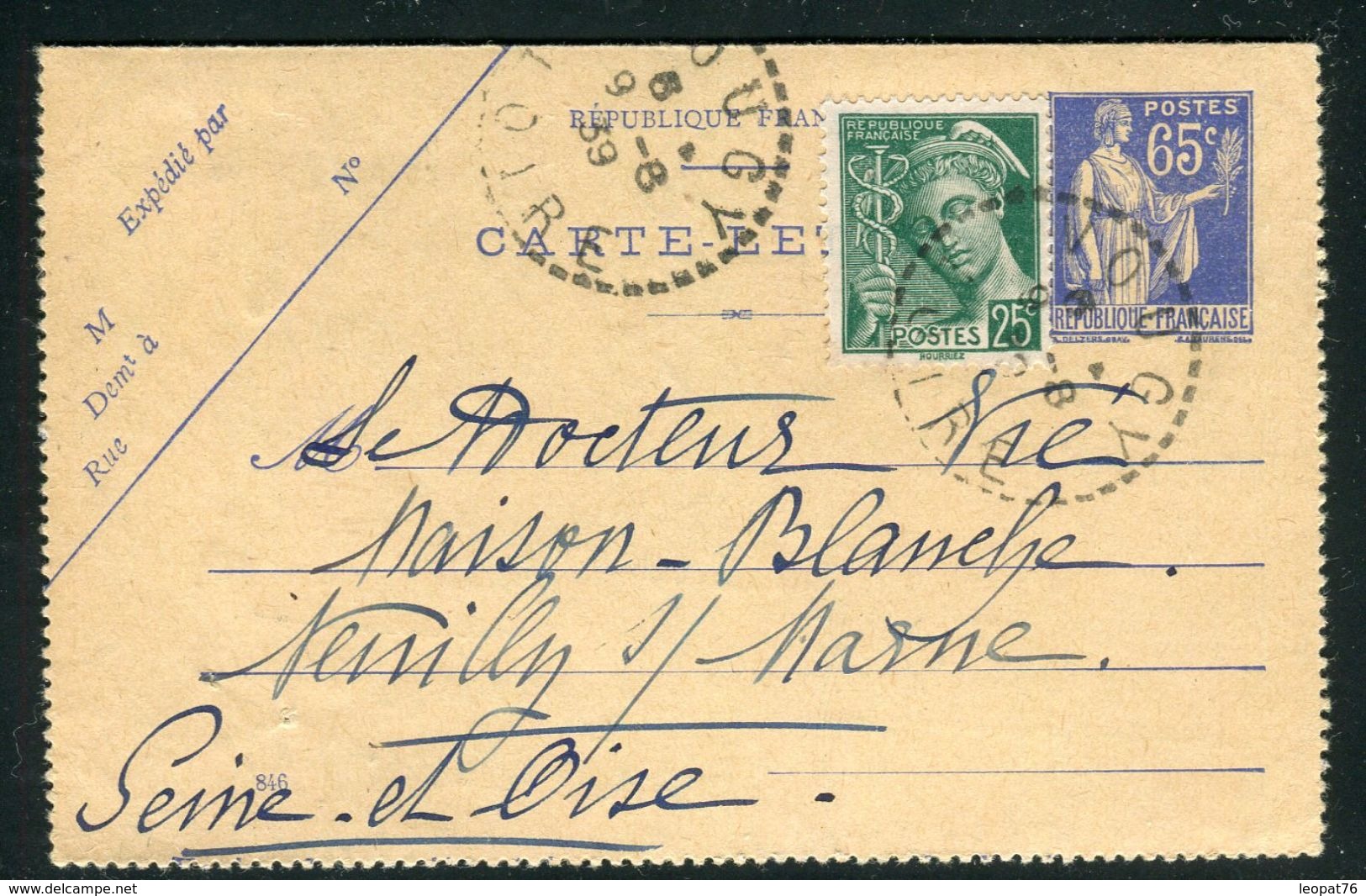 France - Entier Postal De Tougy Pour Neully / Marne En 1939 - Ref D141 - Kaartbrieven