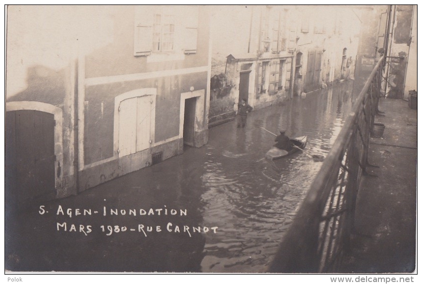 Carte Photo AGEN - Inondation, Rue Carnot, Mars 1930 (avec Un Kayak) - Agen