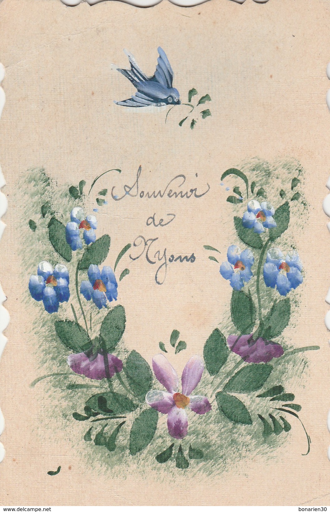 CPA 26   NYONS  FANTAISIE SOUVENIR FLEURS OISEAU - Nyons