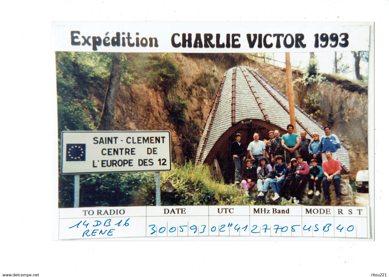 Carte QSL Photographie Pancarte SAINT-CLÉMENT 03 Centre De L'Europe De 12 - Expédition CHARLIE VICTOR 1993 - Autres & Non Classés