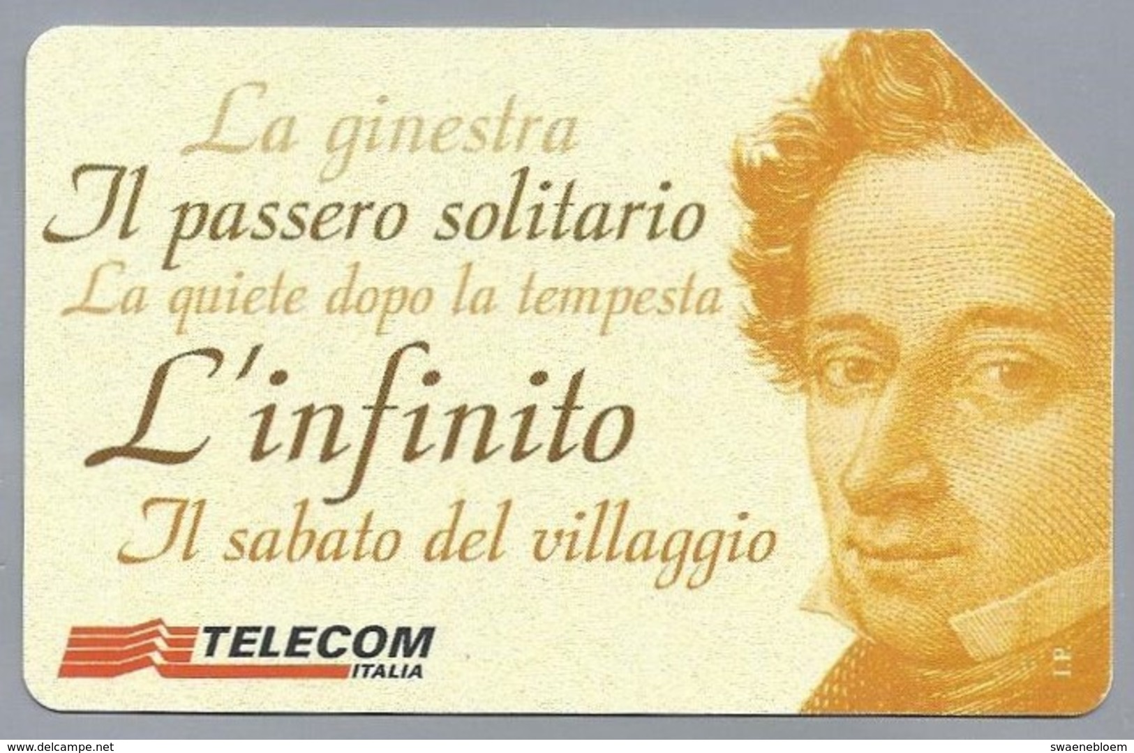 IT.- SCHEDA TELEFONICA. TELECOM ITALIA LIRE 10.000. 1798-1999. Giacomo Leopardi - Bicentenario Della Nascita.  2 Scans - Openbare Reclame