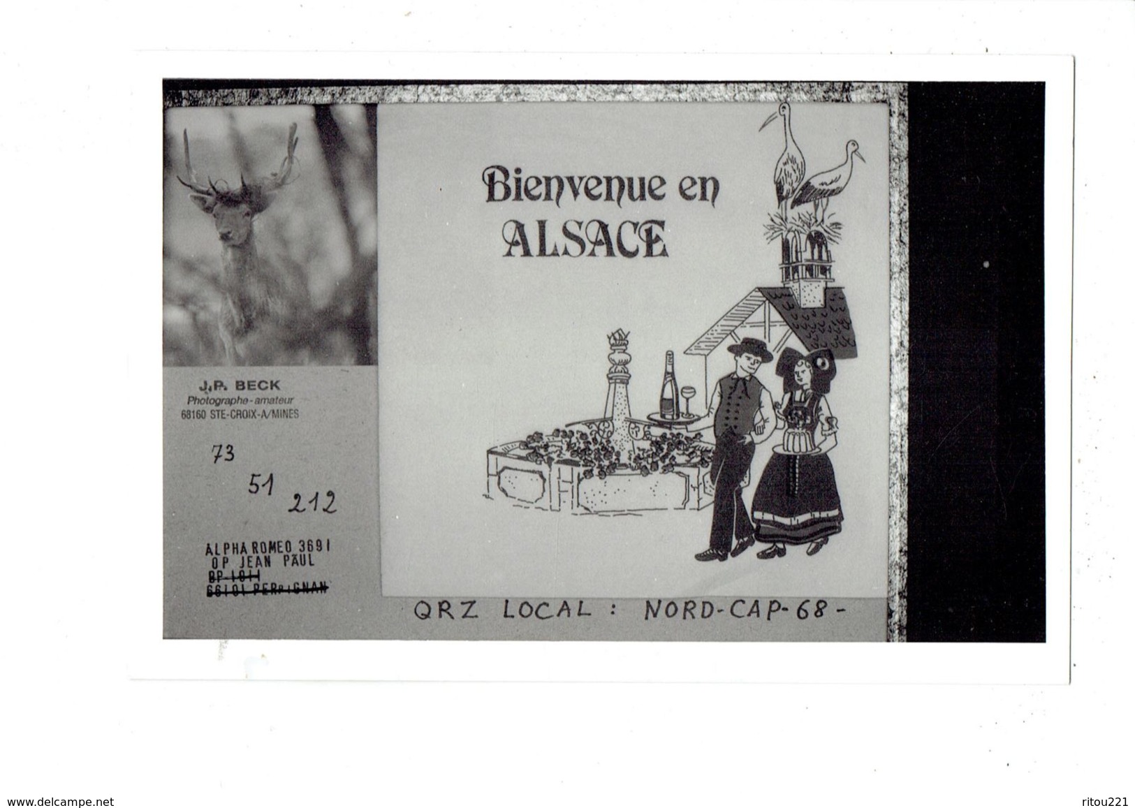 Photographie BECK 68 ST CROIX A/MINES Carte QSL Radio Amateur Bienvenue En Alsace Dessin Style Hansi - Autres & Non Classés