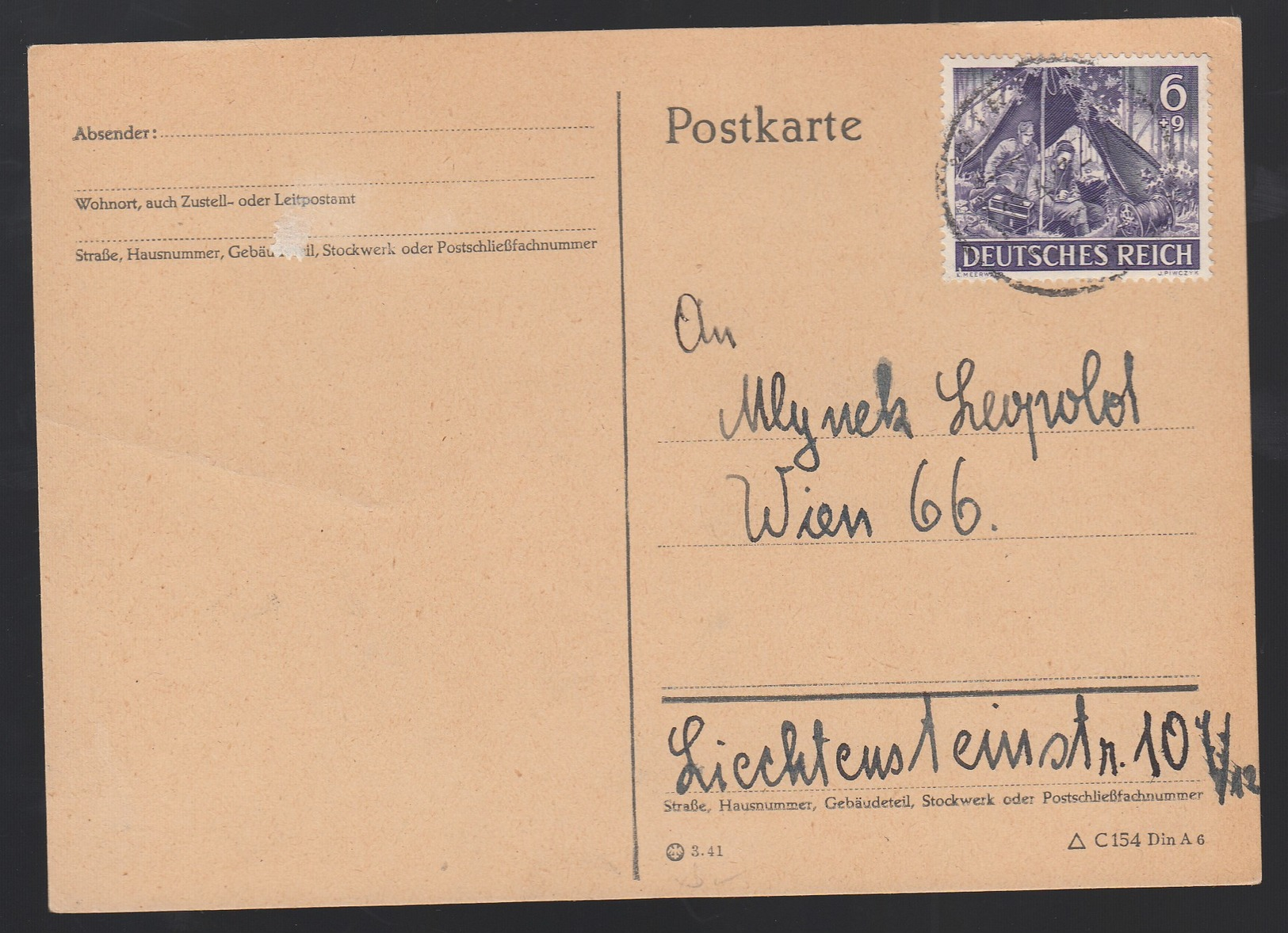 DR Postkarte 1943 EF 834 Nach Wien Portorichtig K21 - Briefe U. Dokumente