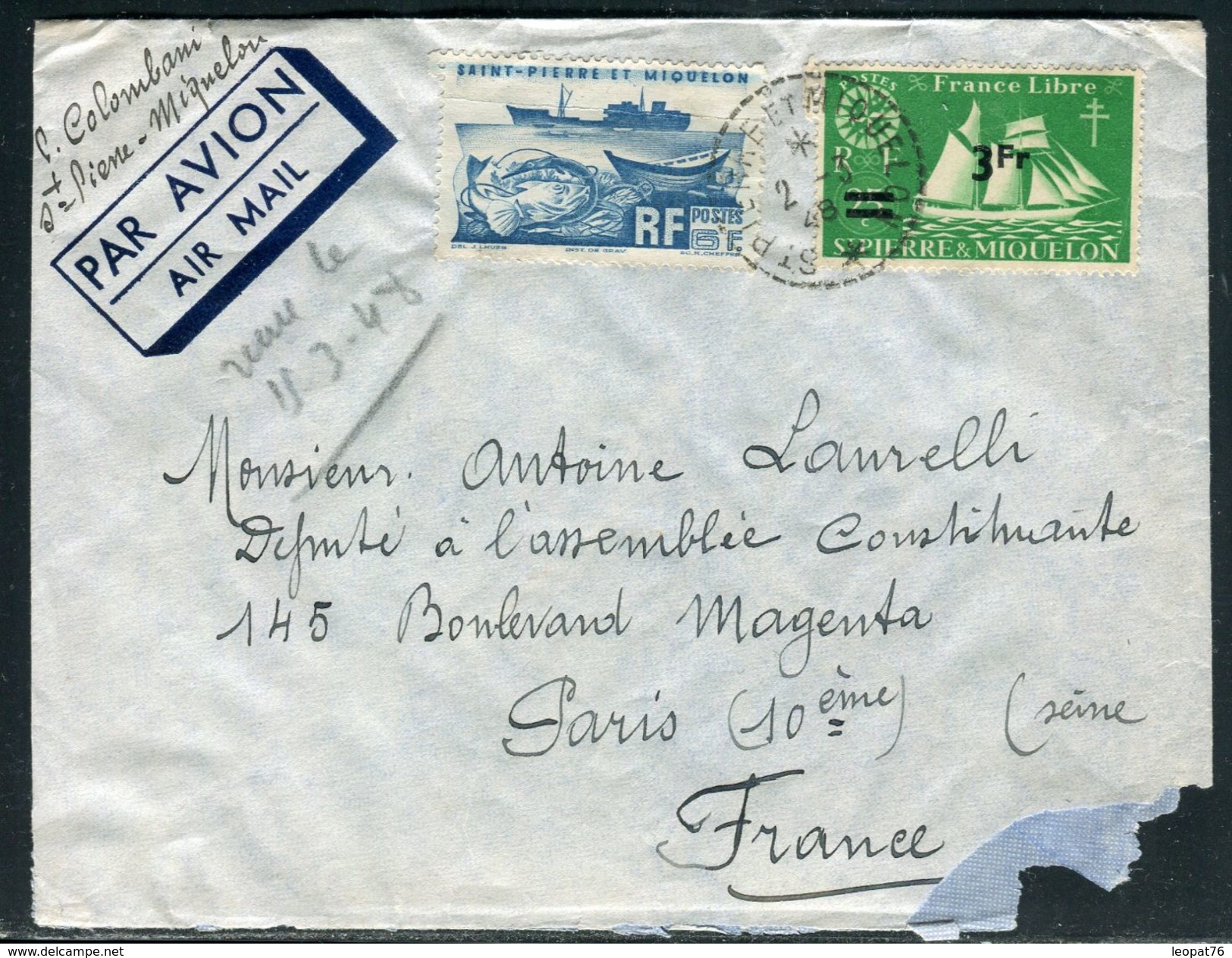 Saint Pierre Et Miquelon - Enveloppe Pour Paris En 1948 - Ref D154 - Lettres & Documents