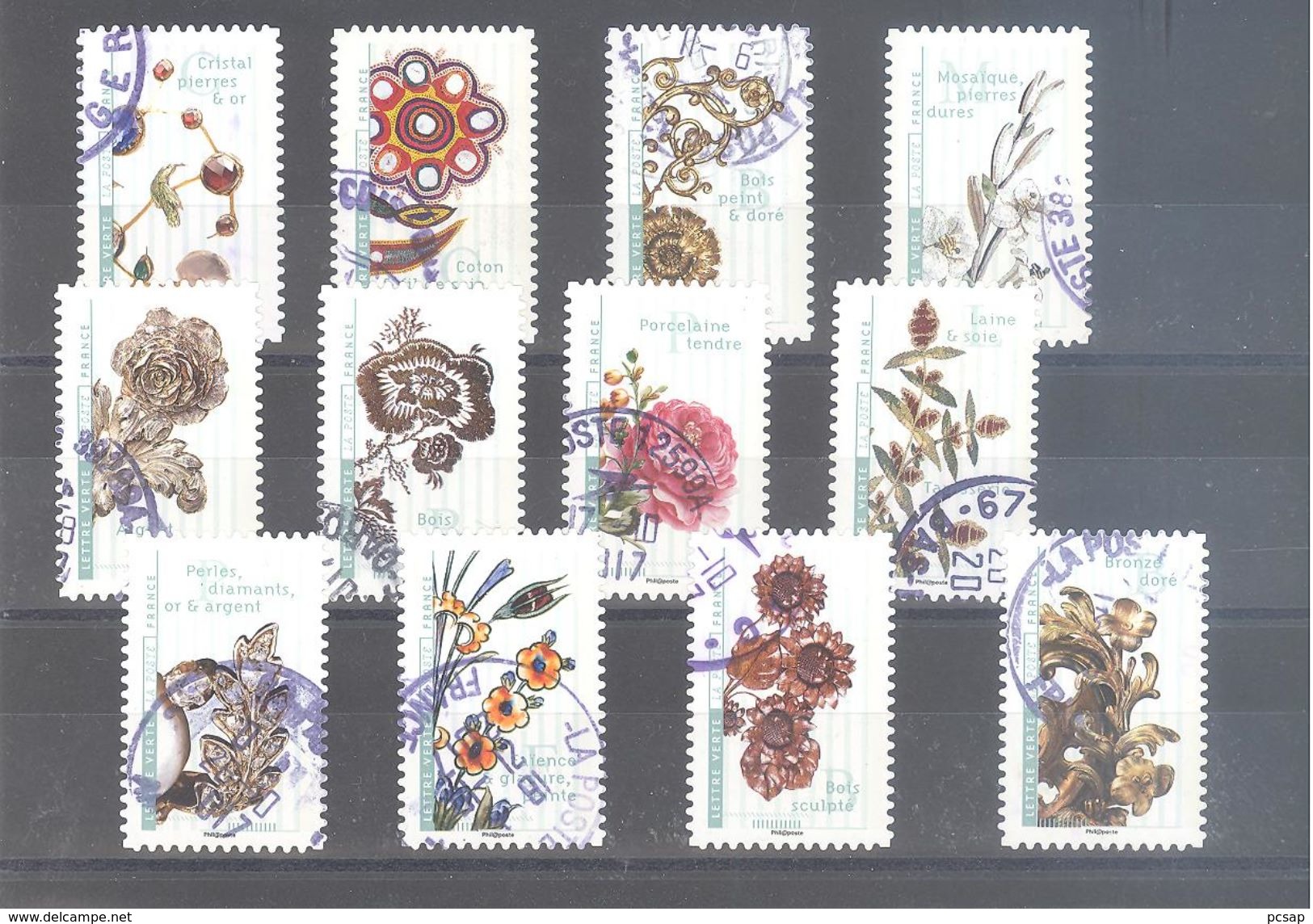 France Autoadhésifs Oblitérés N°1410/1421 (Série Complète : Fleurs & Métiers D'art) (cachet Rond)(liquidation De Stock) - Oblitérés