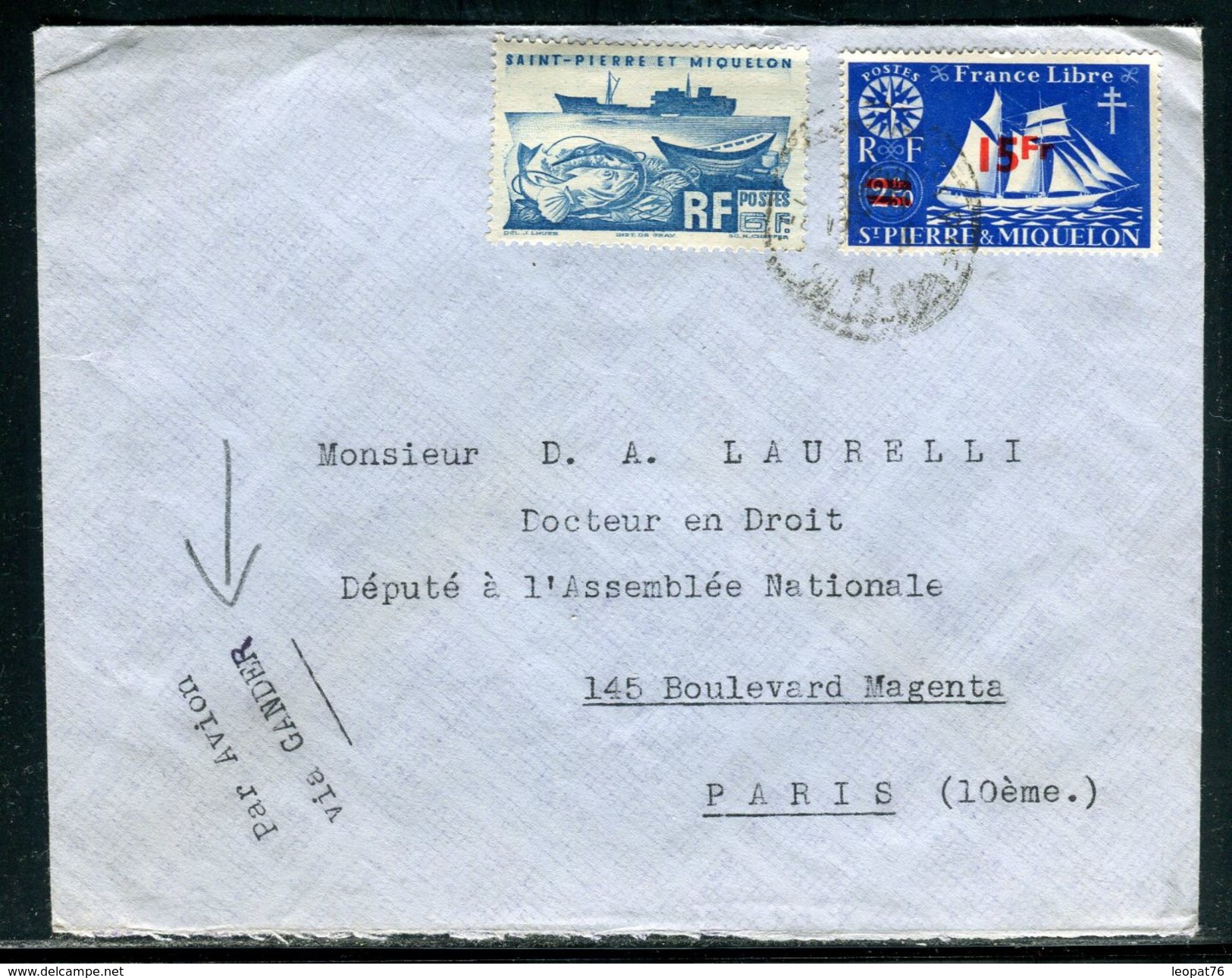 Saint Pierre Et Miquelon - Enveloppe Par Avion " Via Gander " Pour Paris - Ref D162 - Cartas & Documentos