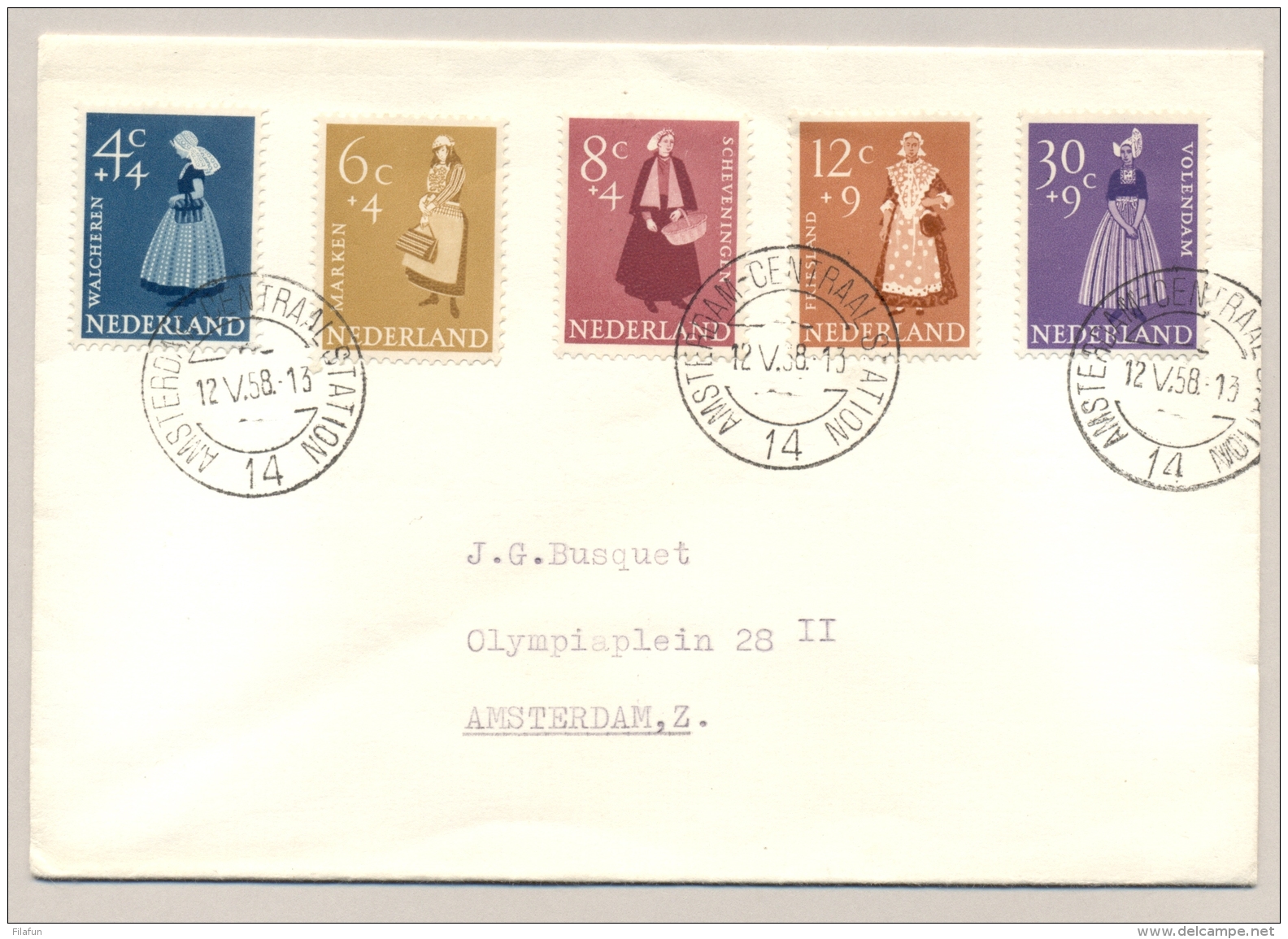 Nederland - 1958 - Zomerserie Klederdrachten Op Cover Lokaal Amsterdam - Brieven En Documenten