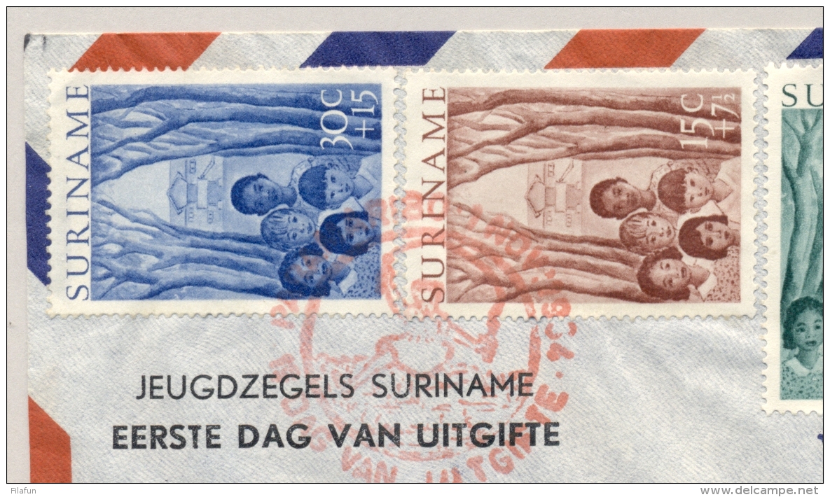 Suriname - 1954 - Jeugdwerk Zegels Op FDC Van Paramaribo Naar Willemstad / Curacao - Suriname ... - 1975