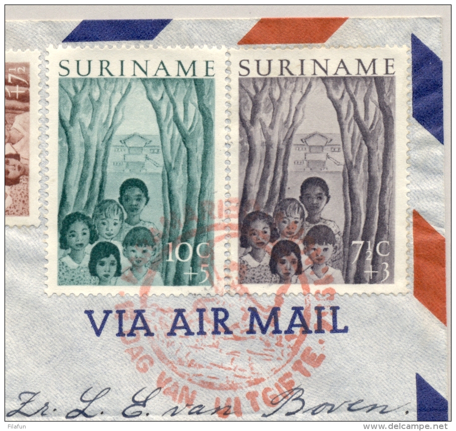 Suriname - 1954 - Jeugdwerk Zegels Op FDC Van Paramaribo Naar Willemstad / Curacao - Suriname ... - 1975