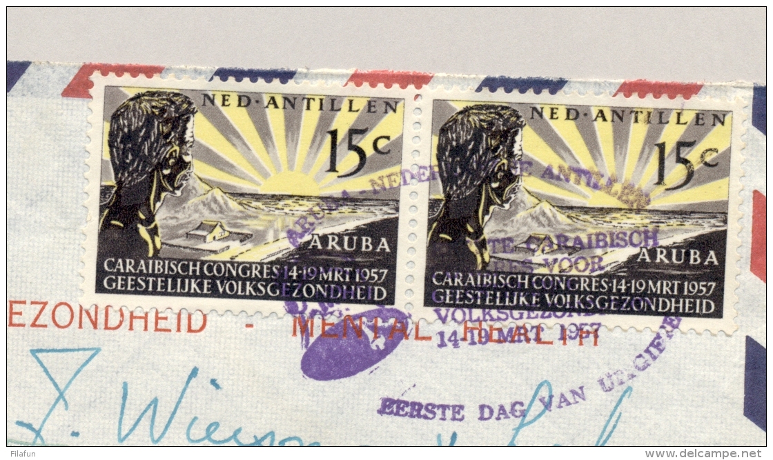 Curacao - 1957 - 2x Congres Geestelijke Volksgezondheid Op FDC Van Willemstad Naar Baarn - Curaçao, Nederlandse Antillen, Aruba