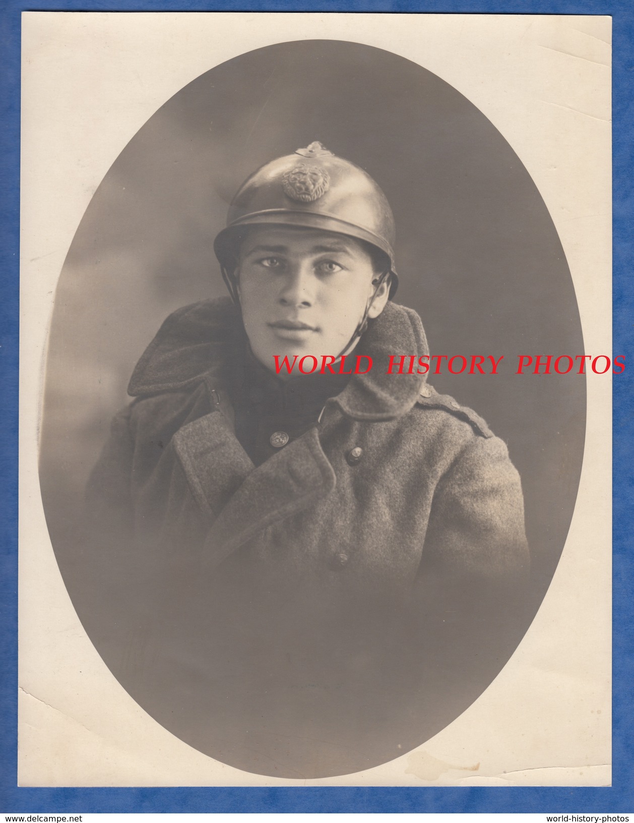 Photo Ancienne - BELGIQUE - Beau Portrait D'un Poilu De L' Armée Belge - Voir Uniforme / Casque / Bouton - WW1 - War, Military