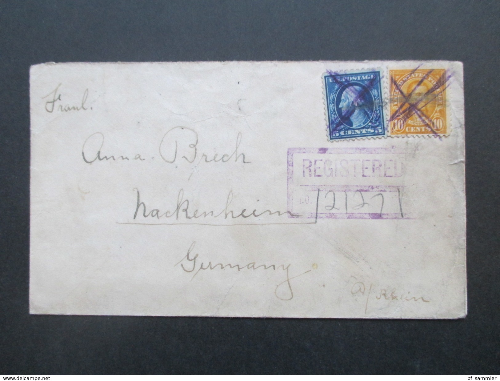 USA 1923 MiF Washington U. Monroe. Entwertet Mit Bleistift! Registered Letter Nach Hackenheim. 5 Stempel - Lettres & Documents