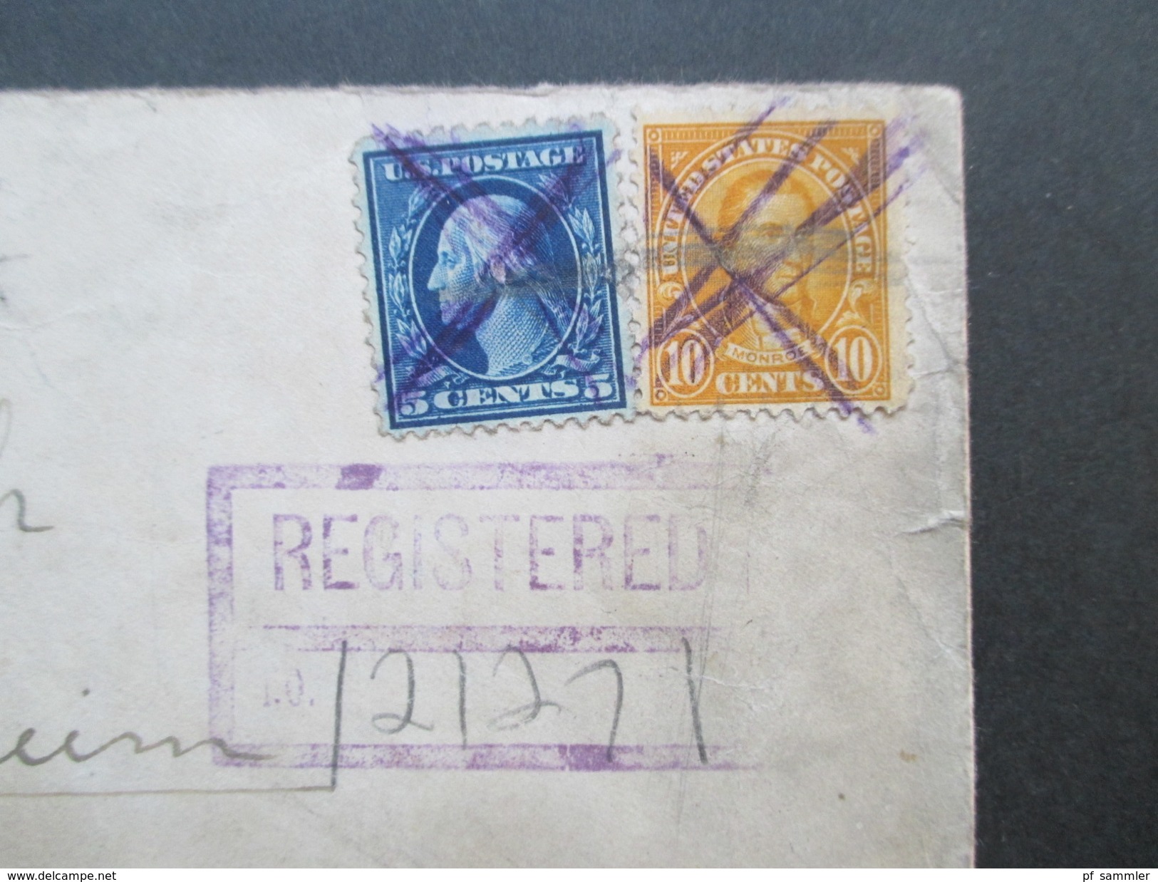 USA 1923 MiF Washington U. Monroe. Entwertet Mit Bleistift! Registered Letter Nach Hackenheim. 5 Stempel - Covers & Documents