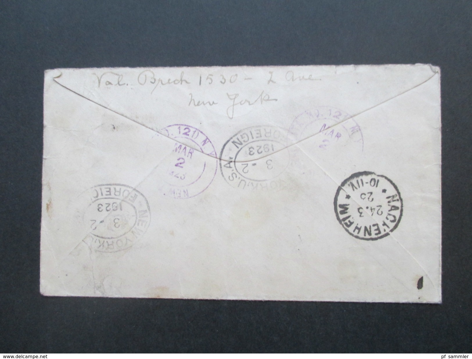 USA 1923 MiF Washington U. Monroe. Entwertet Mit Bleistift! Registered Letter Nach Hackenheim. 5 Stempel - Storia Postale