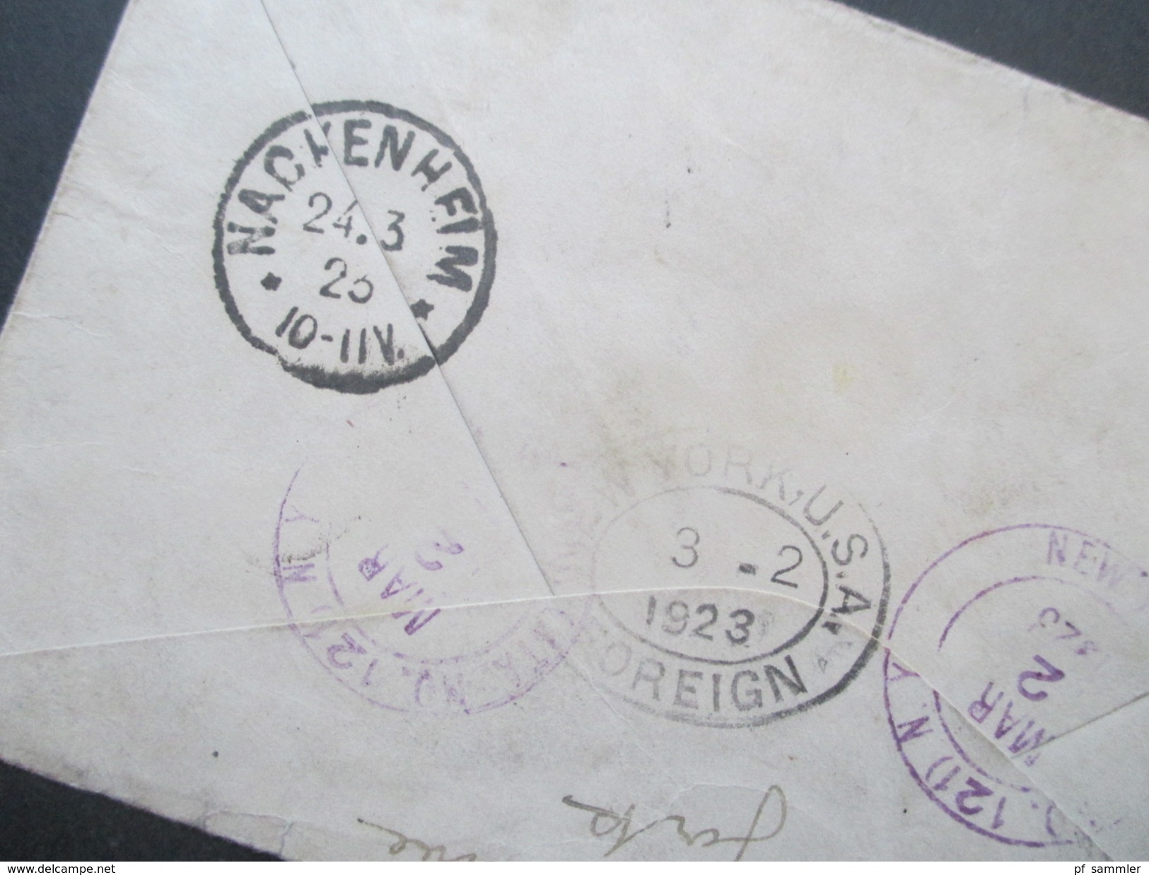 USA 1923 MiF Washington U. Monroe. Entwertet Mit Bleistift! Registered Letter Nach Hackenheim. 5 Stempel - Covers & Documents