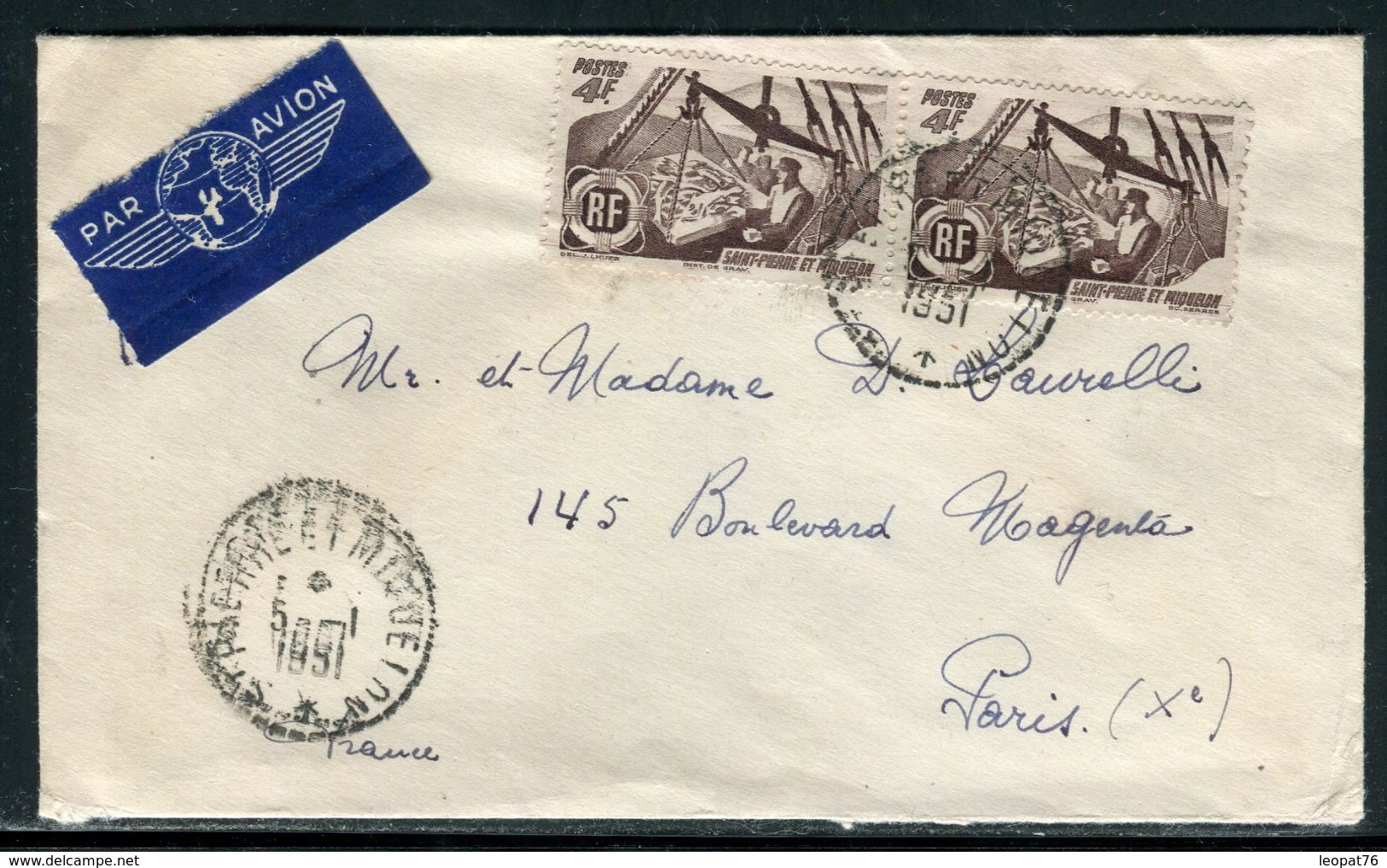 Saint Pierre Et Miquelon - Enveloppe Pour Paris En 1951 - Ref D174 - Brieven En Documenten