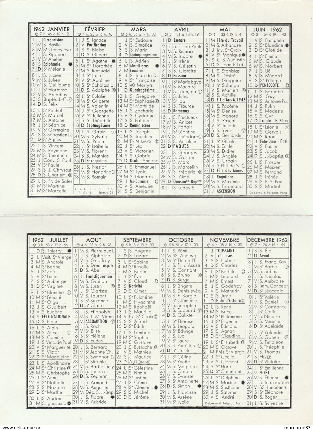 CALENDRIER PUB 1962 LE LOGIS HOTEL LOURDES -                                    TDA101 - Petit Format : 1961-70