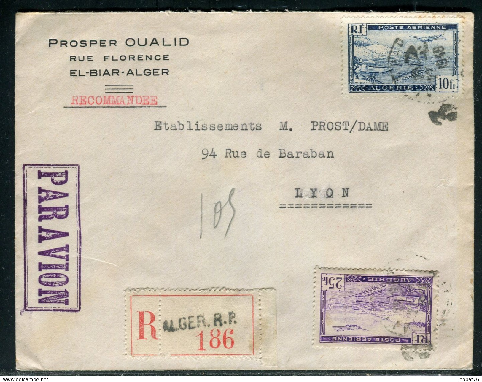 Algérie - Enveloppe Commerciale En Recommandé De Alger Pour Lyon En 1948 - Ref D179 - Storia Postale