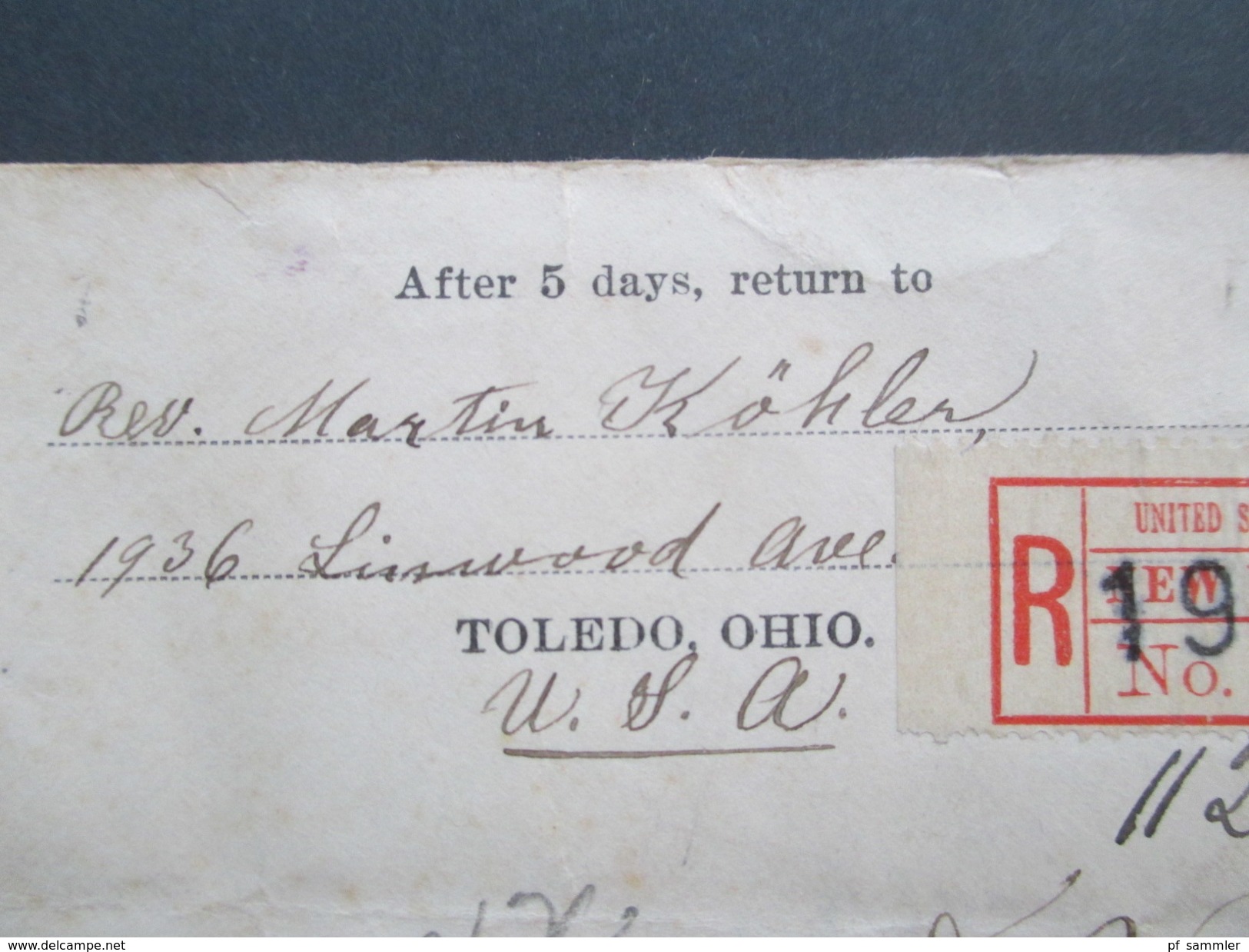 USA 1906 Ganzsache Mit Zusatzfrankatur 140 / 144 Registered Mail New York No 19049. Reverend Martin Köhler Toledo Ohio - Lettres & Documents