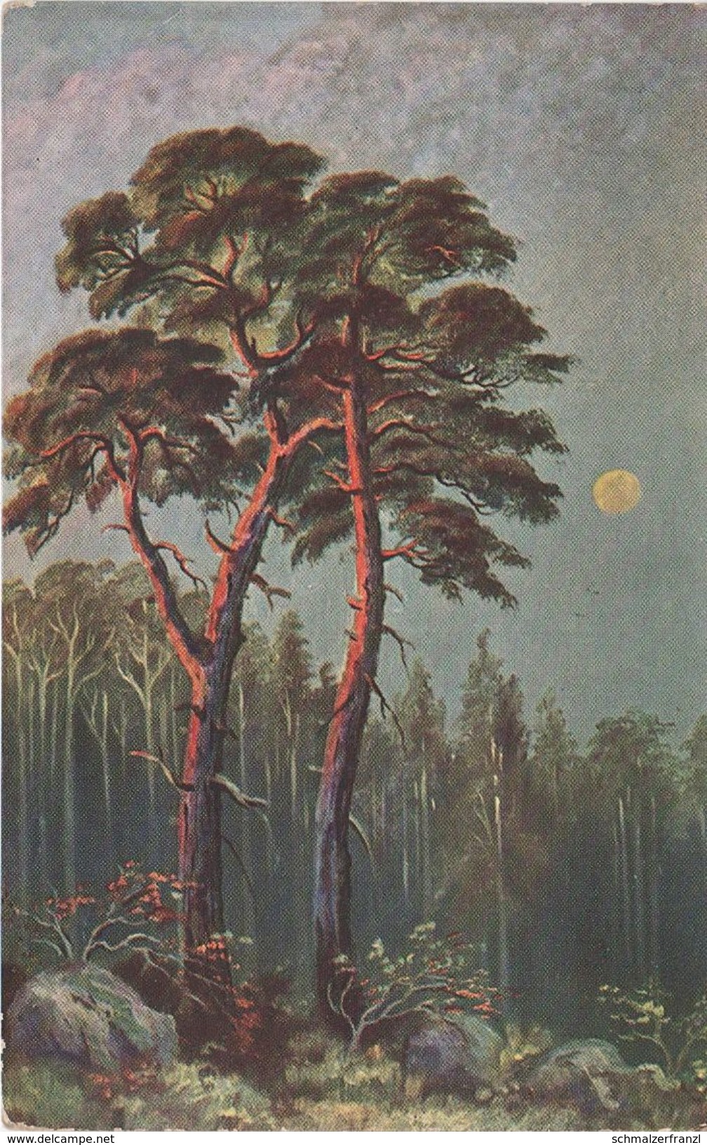 AK Unbekannt Wald Heide Kiefer Kiefernwald Bei Mondschein Clair De Lune Luna Moonlight Kunst Künstler Malerei 6995 - 1900-1949