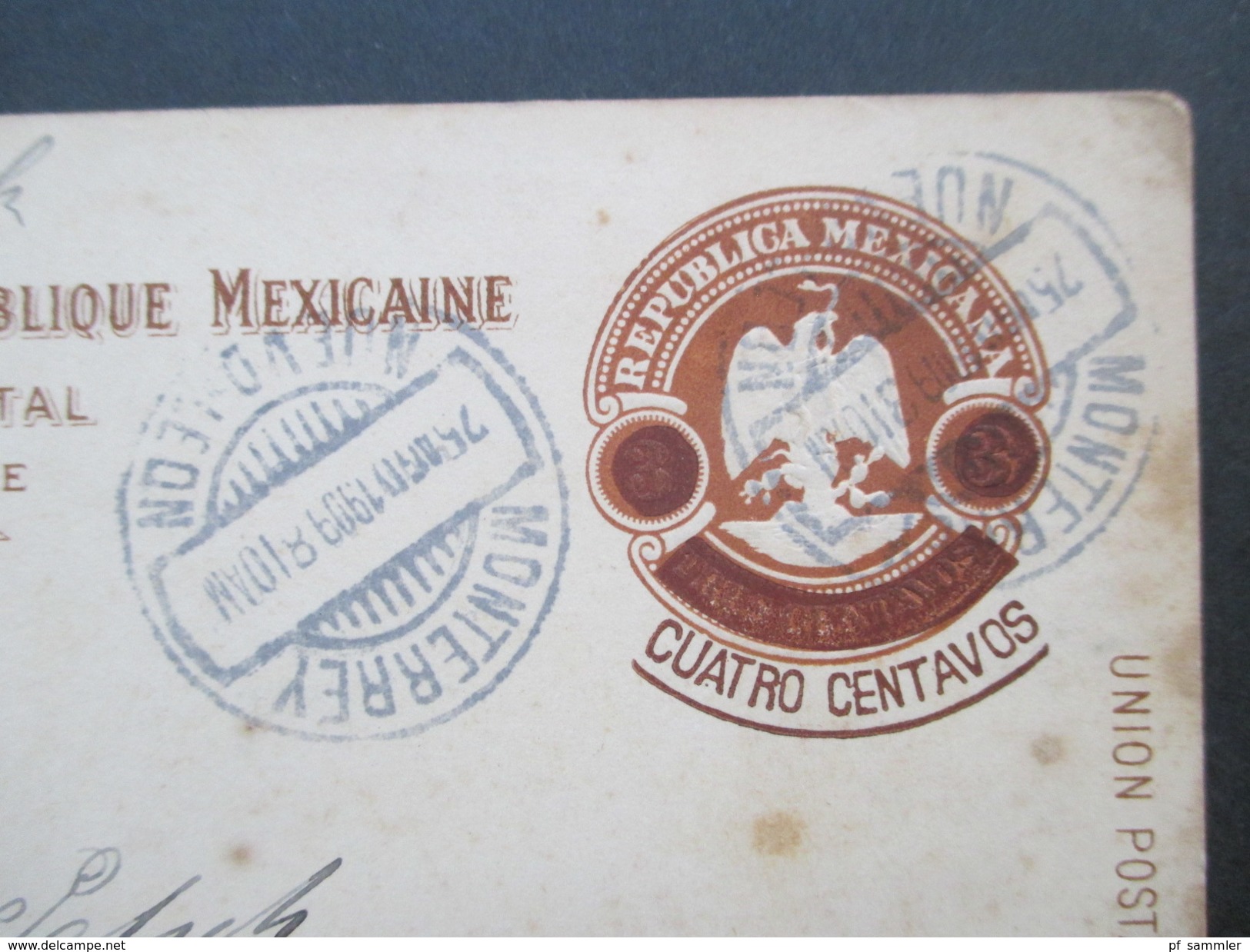 Mexiko 1909 Ganzsache Mit Überdruck Cuatro Centavos Monterrey - Siegen Westfalen. Via New York. - Mexico